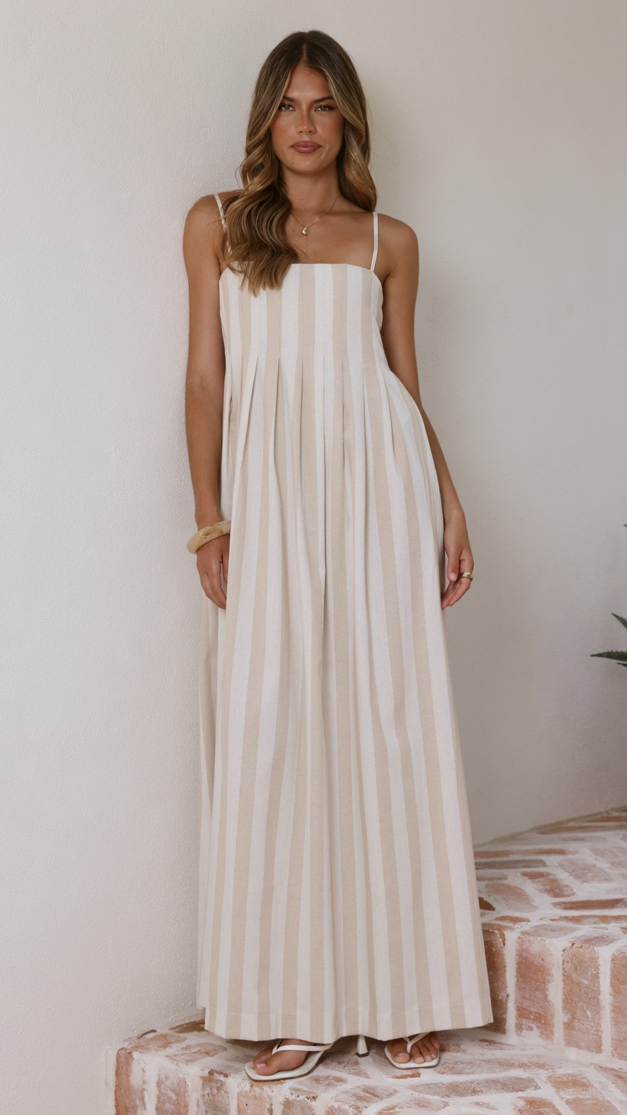 Pippa Maxi Dress - Beige Stripe - Billy J