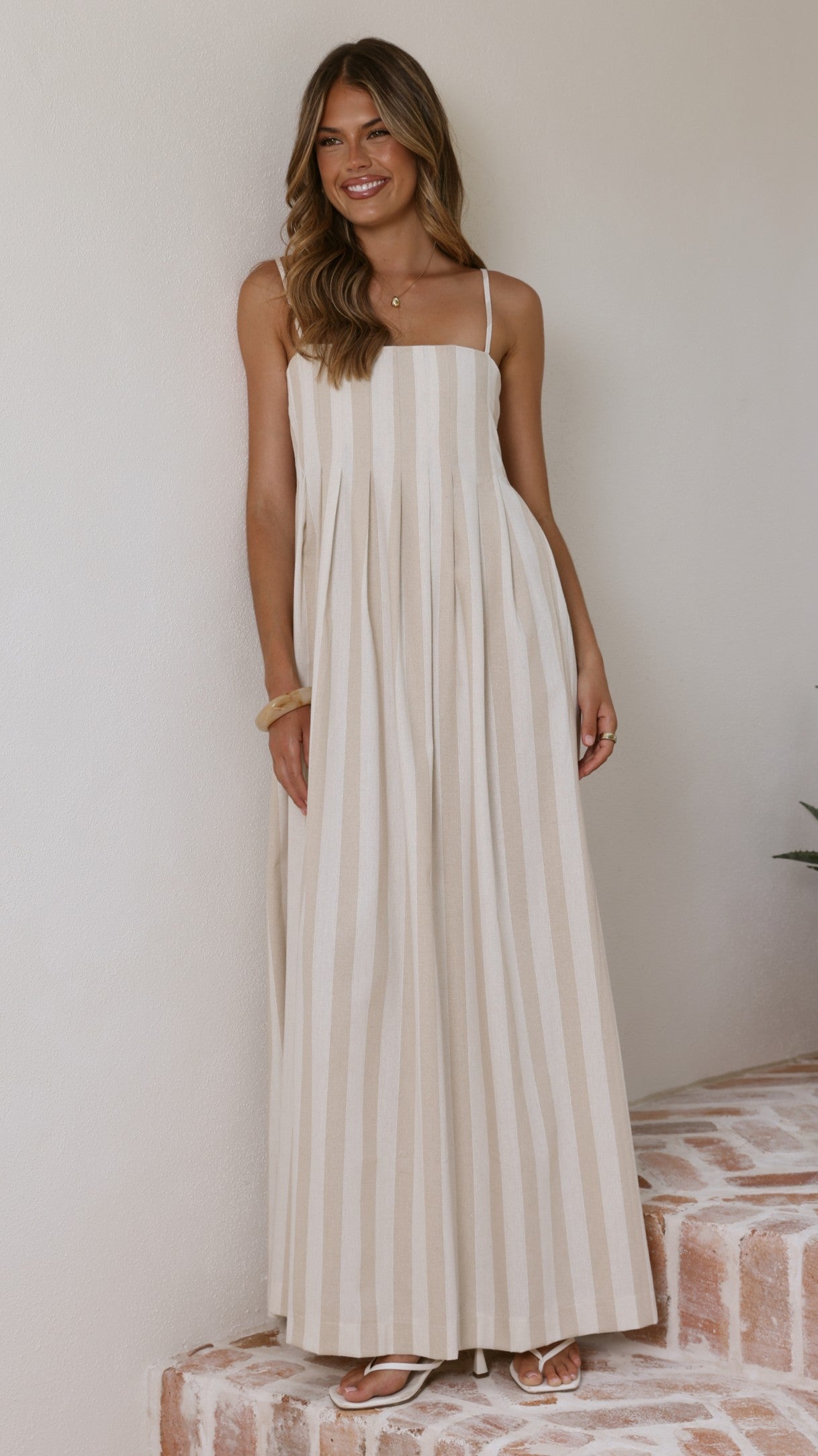 Pippa Maxi Dress - Beige Stripe - Billy J