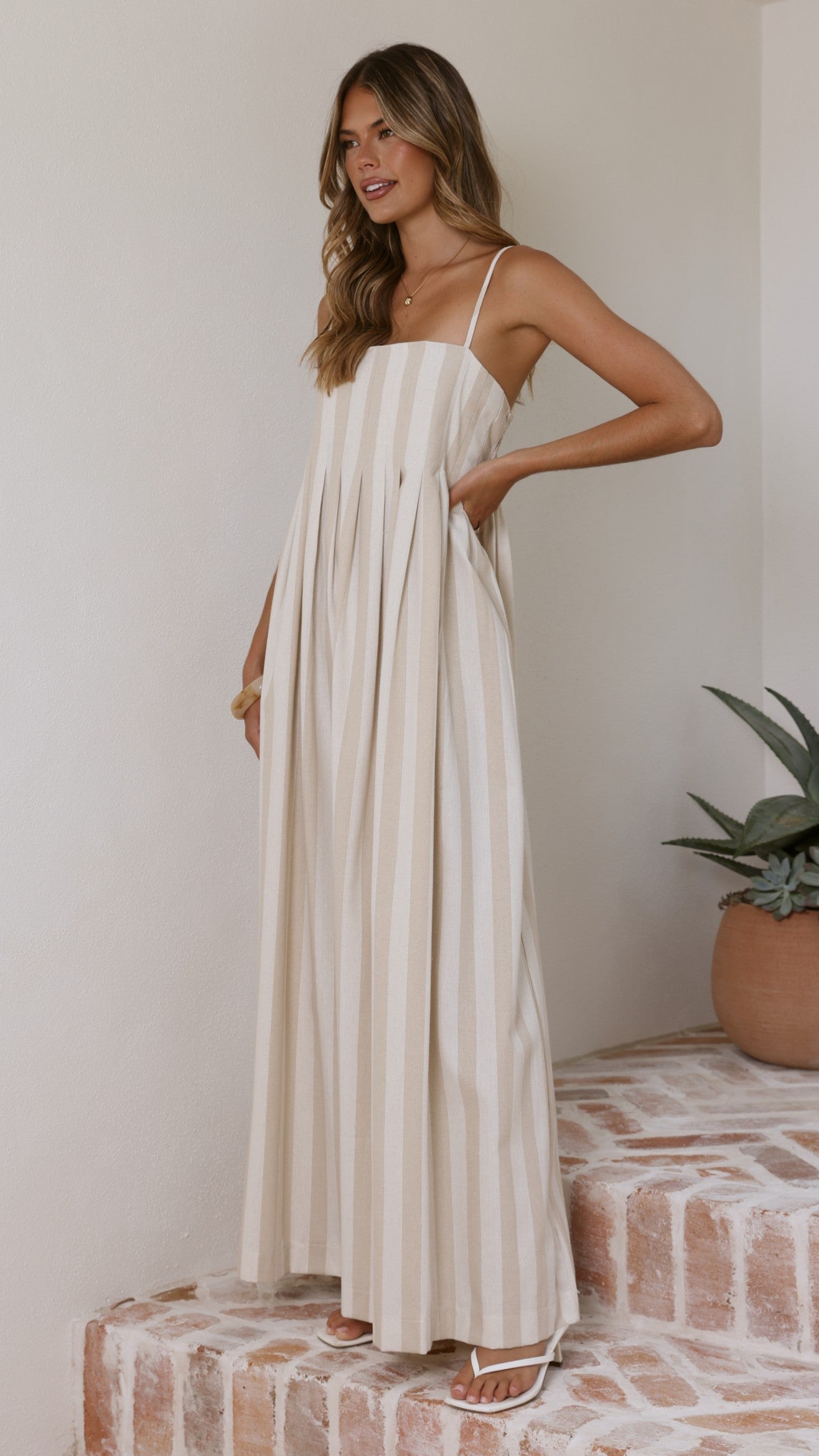 Pippa Maxi Dress - Beige Stripe - Billy J