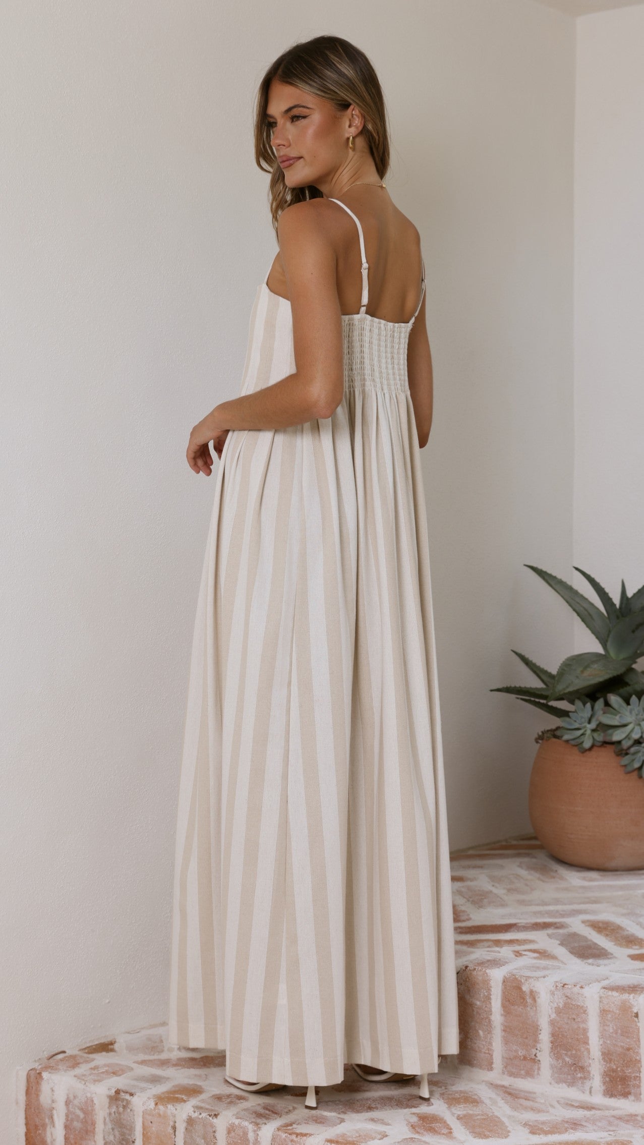 Pippa Maxi Dress - Beige Stripe - Billy J