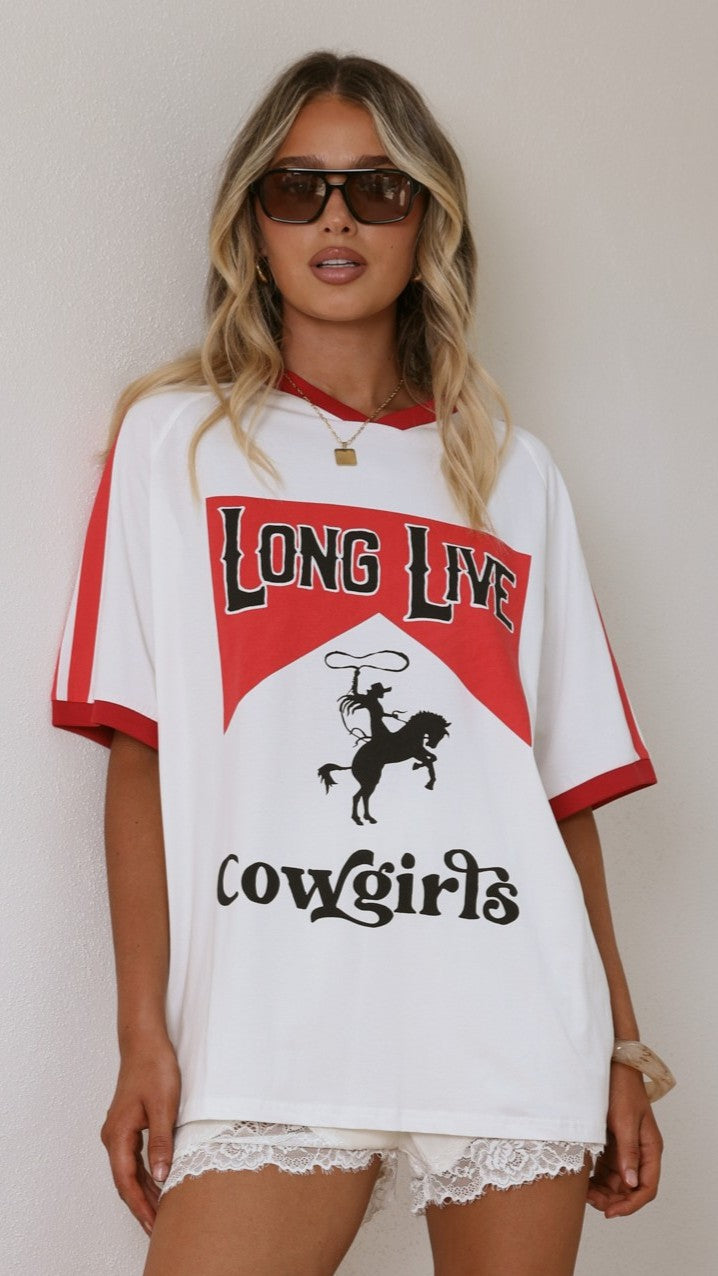 Long Live Cowgirls Oversized Tee - White / Red - Billy J