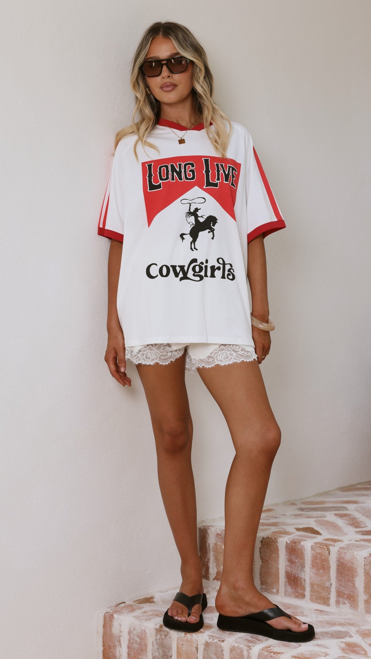Long Live Cowgirls Oversized Tee - White / Red - Billy J