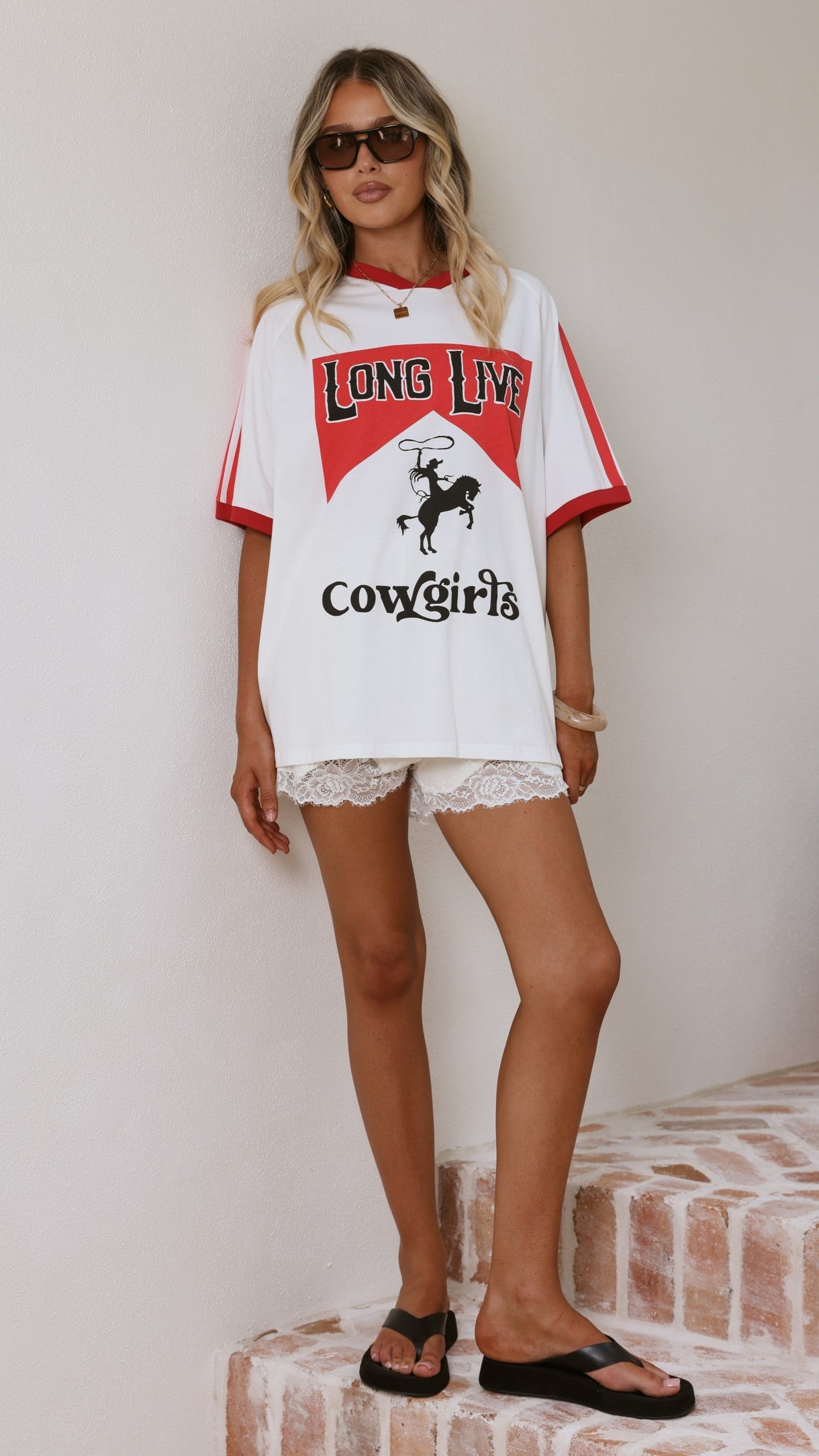 Long Live Cowgirls Oversized Tee - White / Red - Billy J