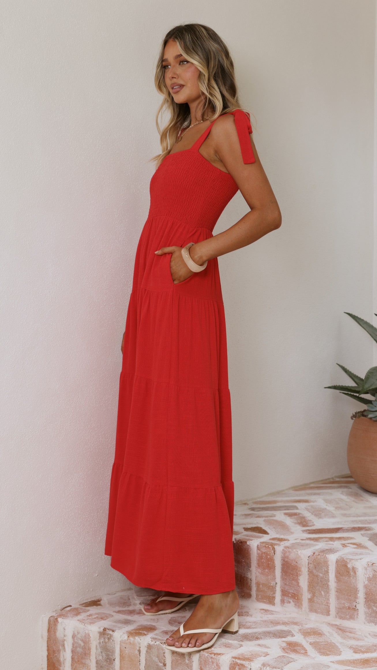 Carlina Tiered Maxi Dress - Red - Billy J