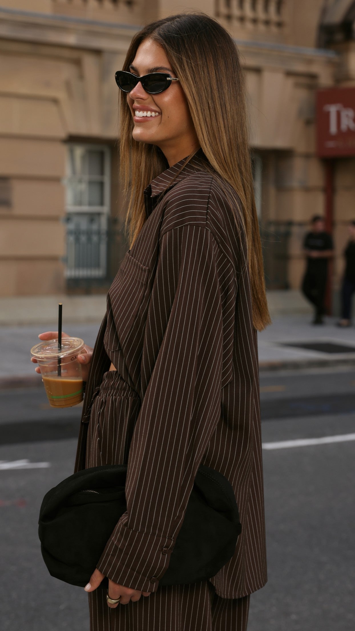 Zaila Long Sleeve Shirt - Chocolate/White Stripe - Billy J