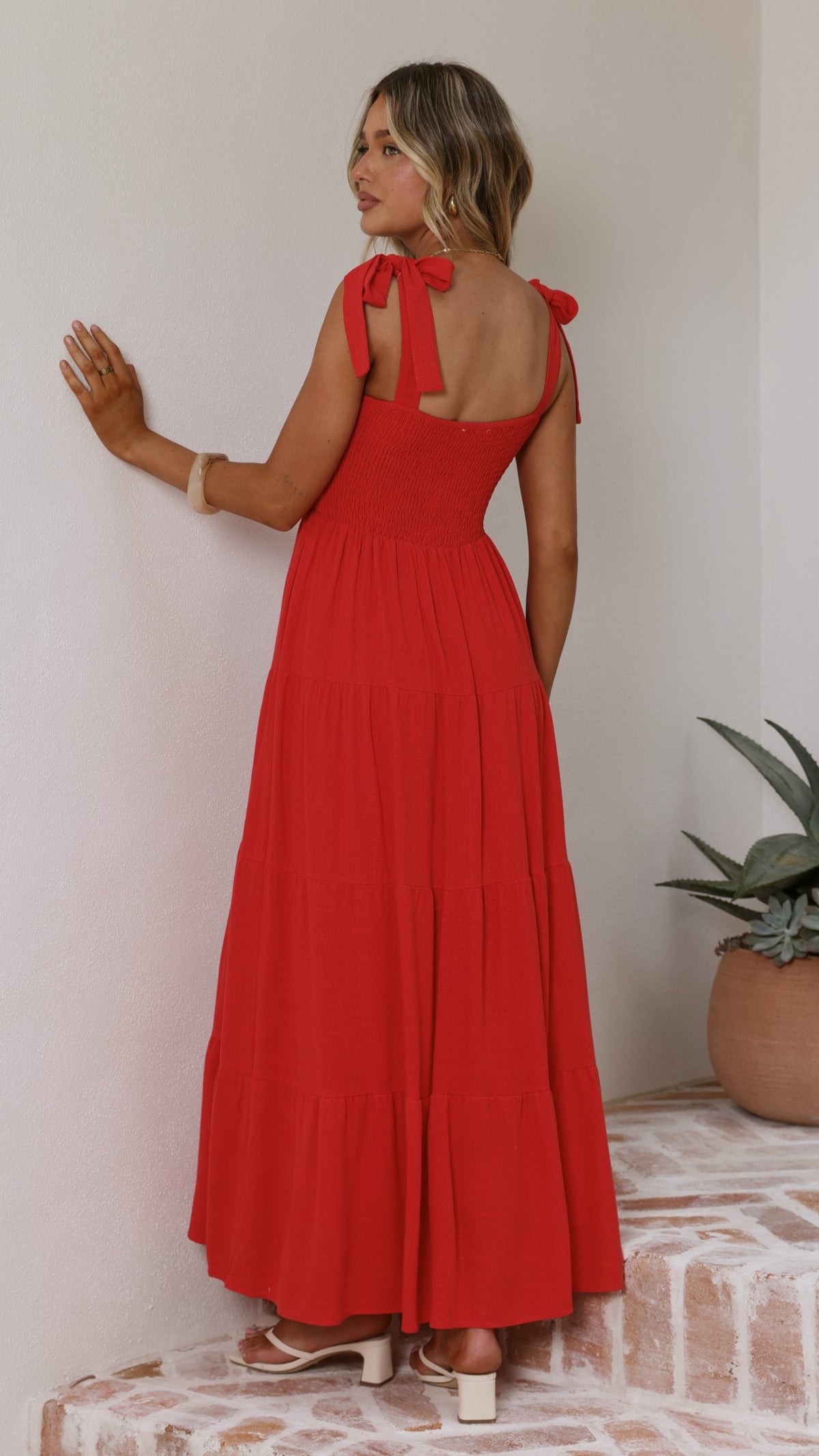 Carlina Tiered Maxi Dress - Red - Billy J