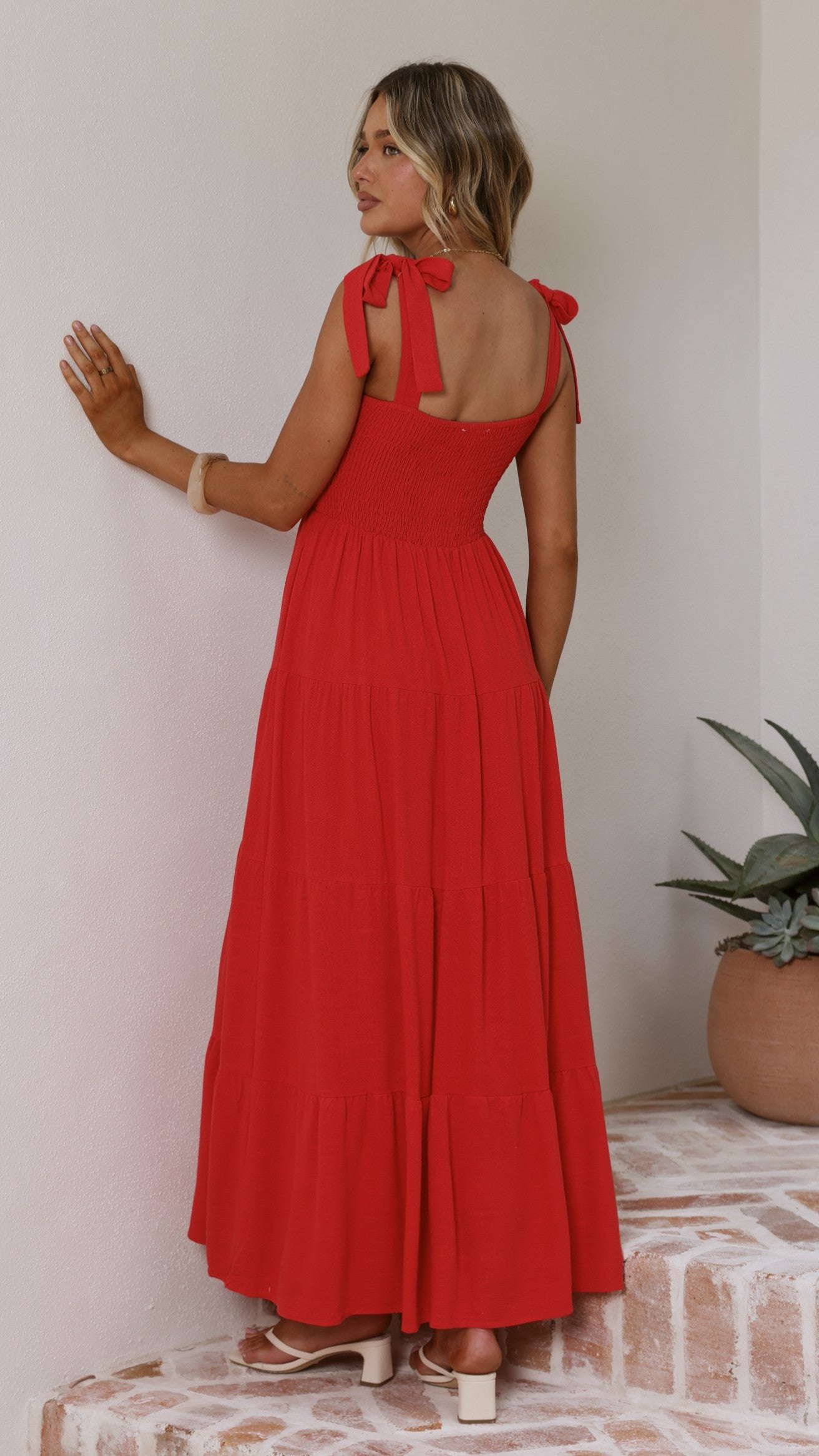 Carlina Tiered Maxi Dress - Red - Billy J
