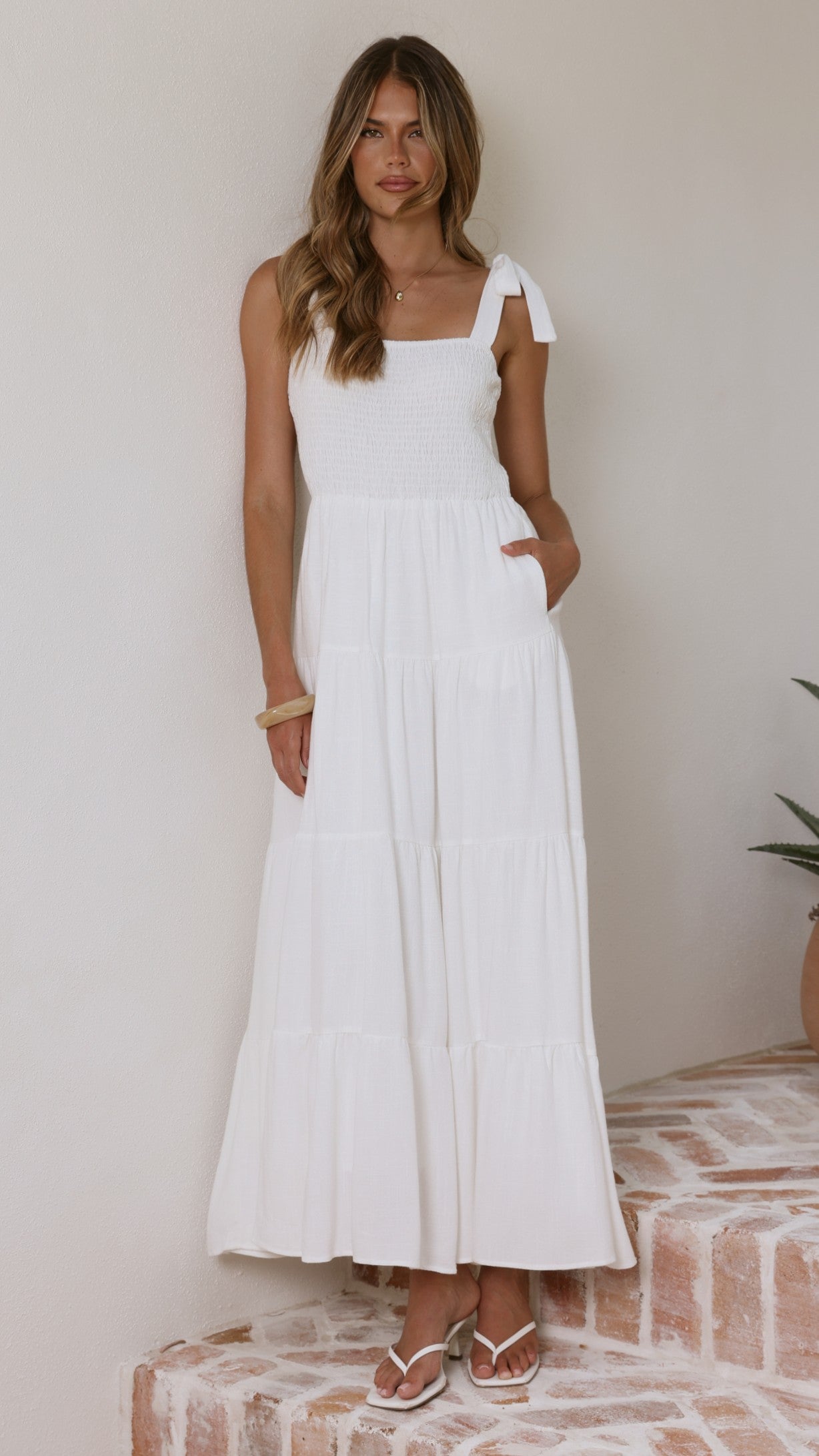 Carlina Tiered Maxi Dress - White - Billy J