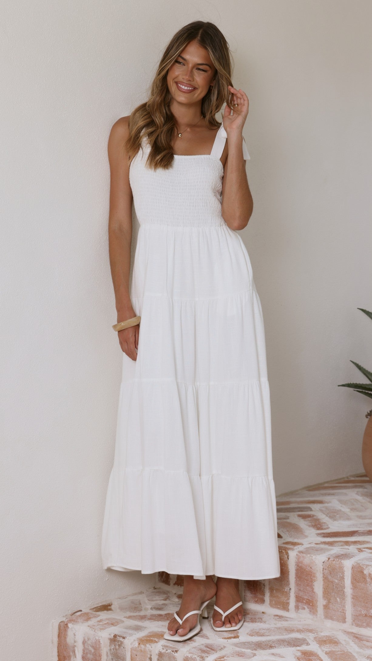 Carlina Tiered Maxi Dress - White - Billy J