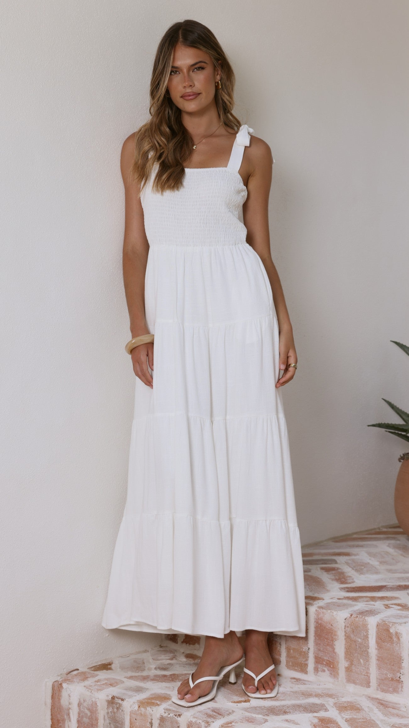 Carlina Tiered Maxi Dress - White - Billy J