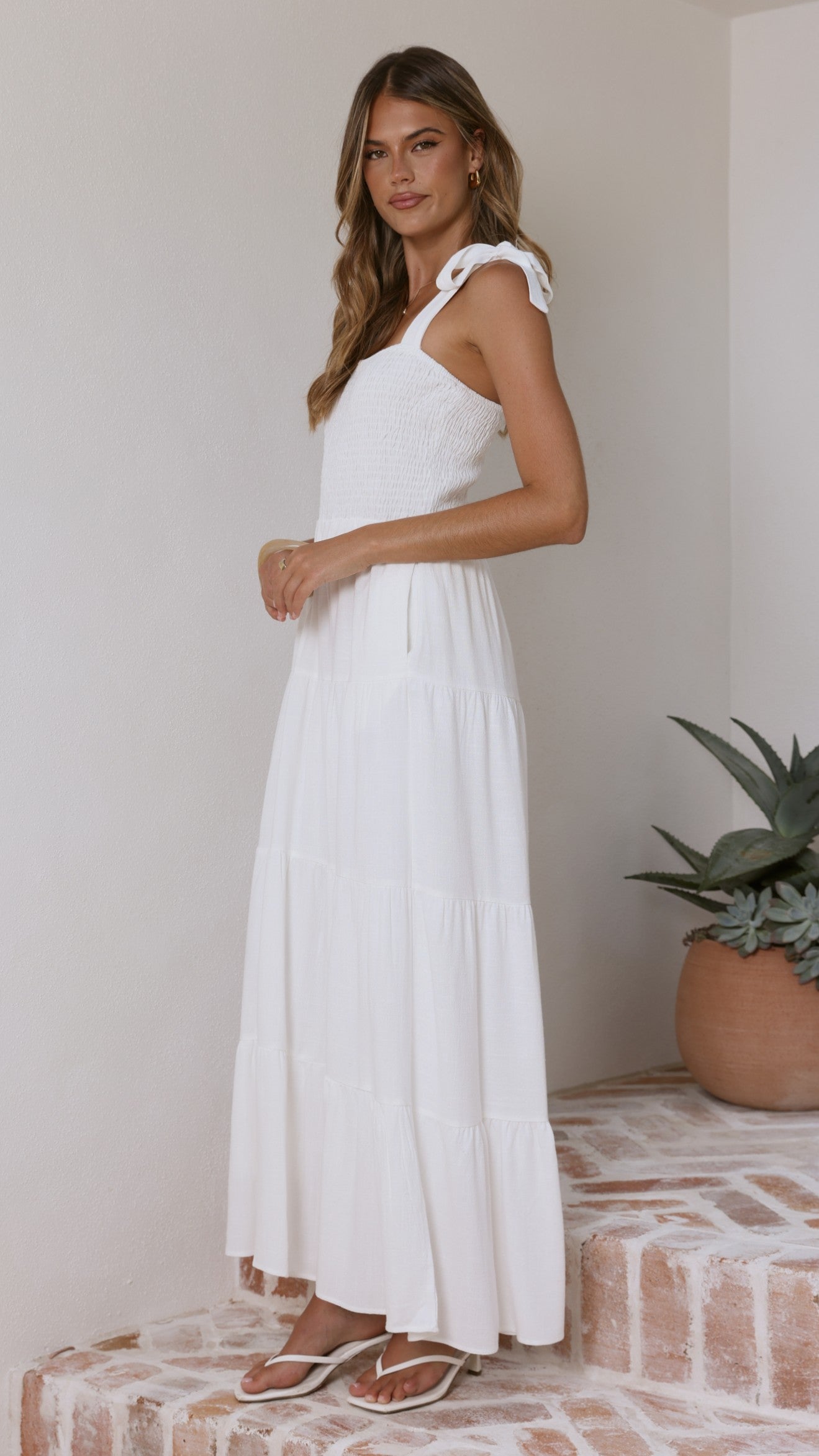 Carlina Tiered Maxi Dress - White - Billy J