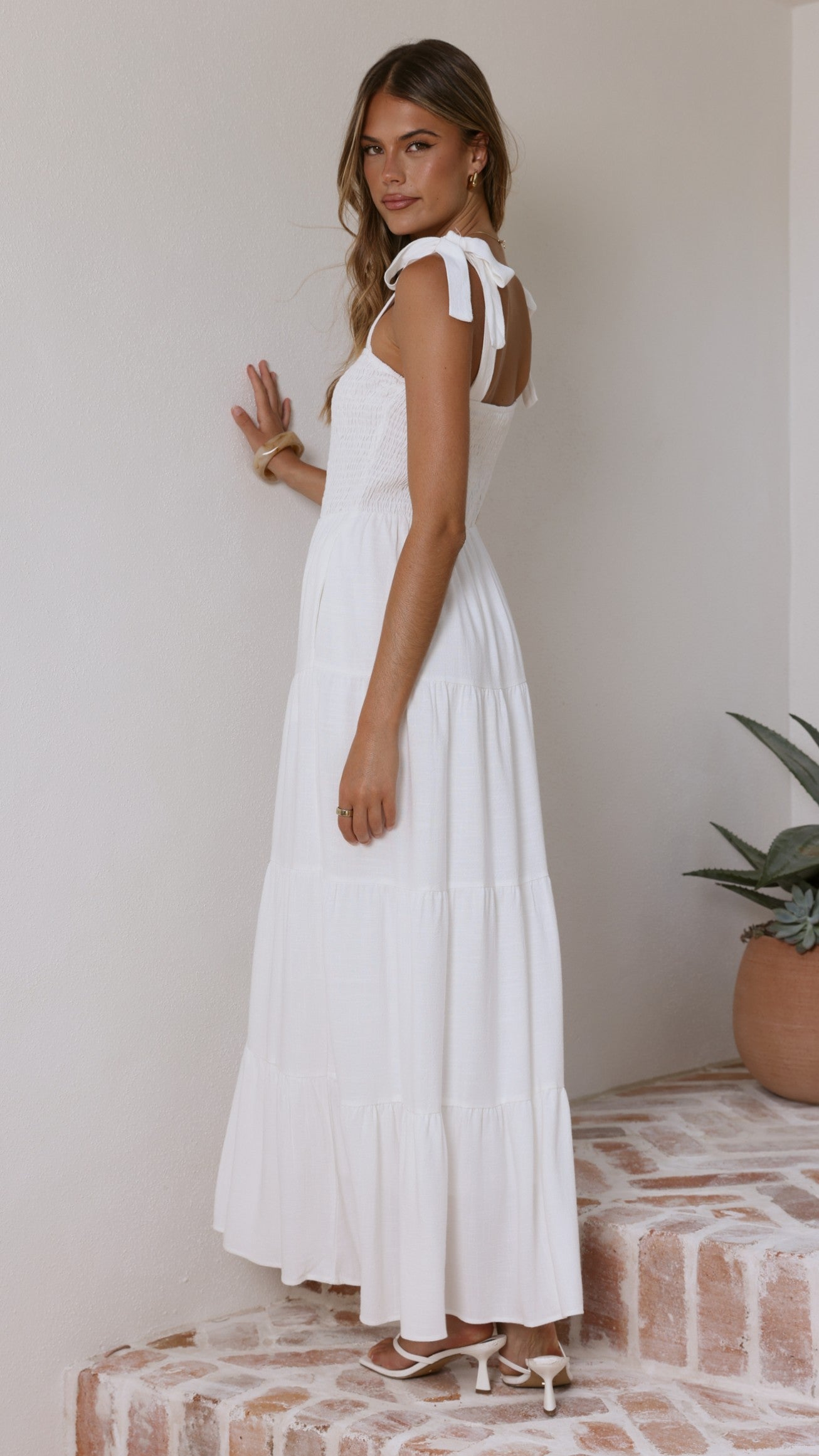 Carlina Tiered Maxi Dress - White - Billy J
