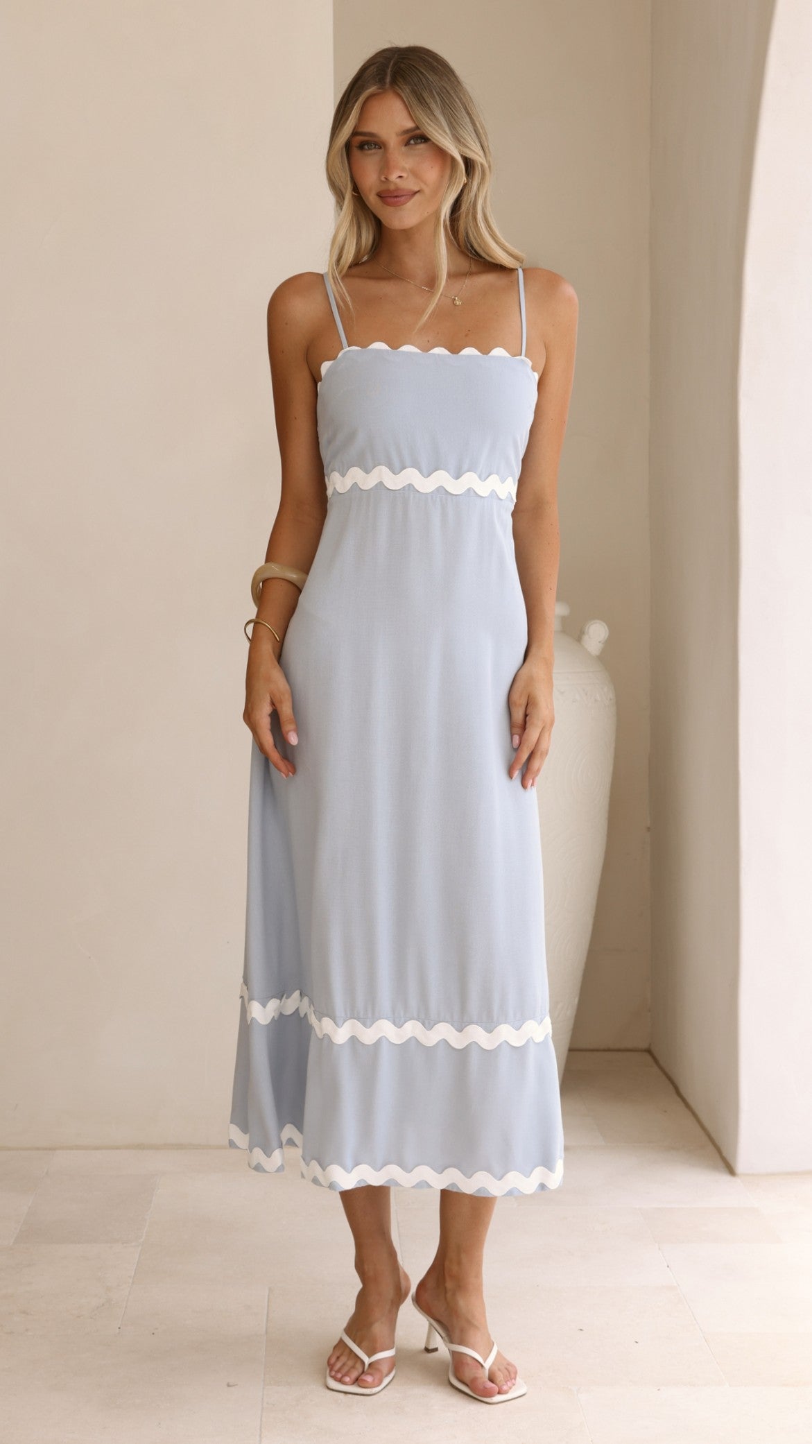 Seraphina Midi Dress - Blue/White - Billy J