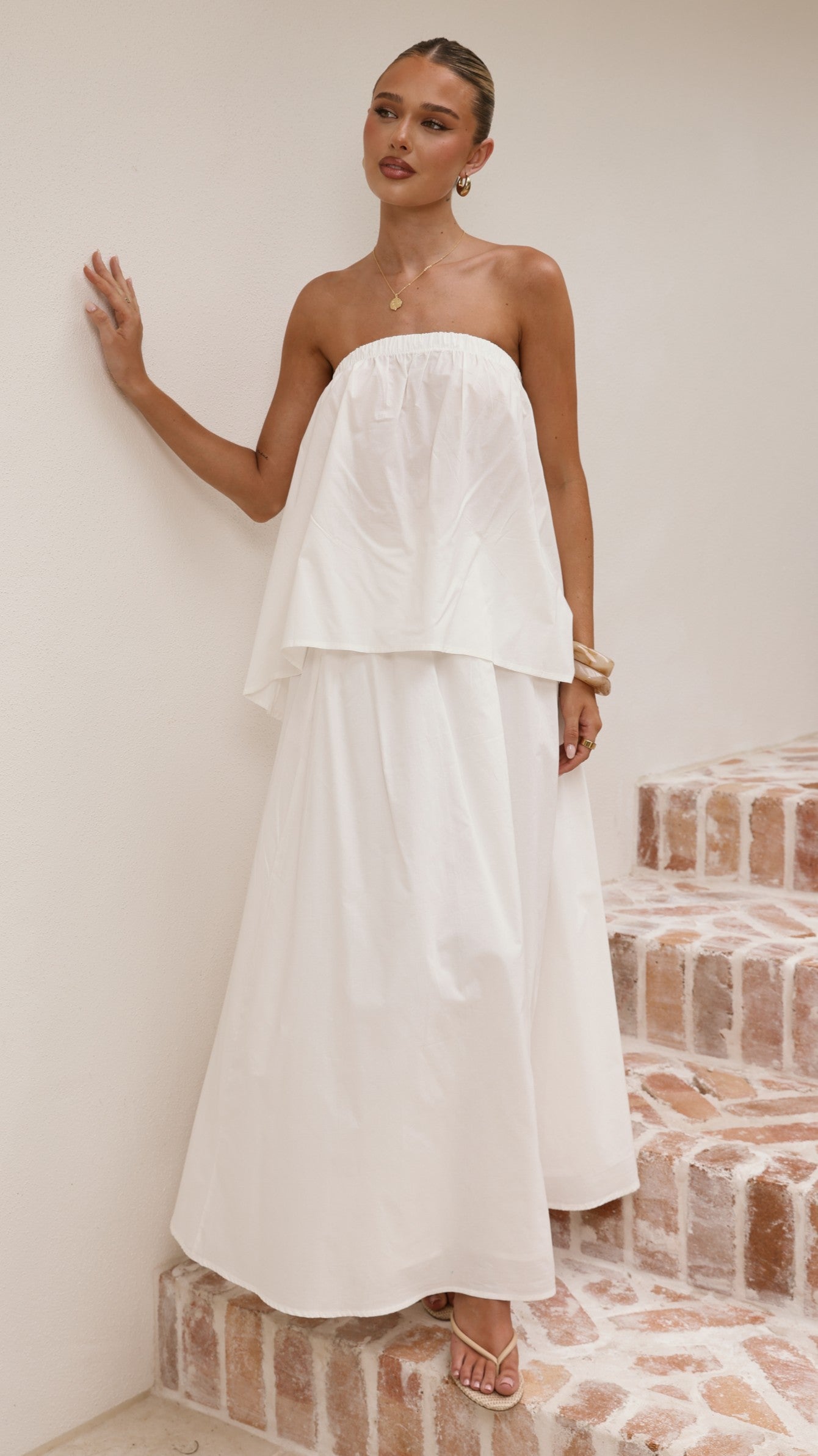 Makala Strapless Top and Maxi Skirt Set - White - Billy J