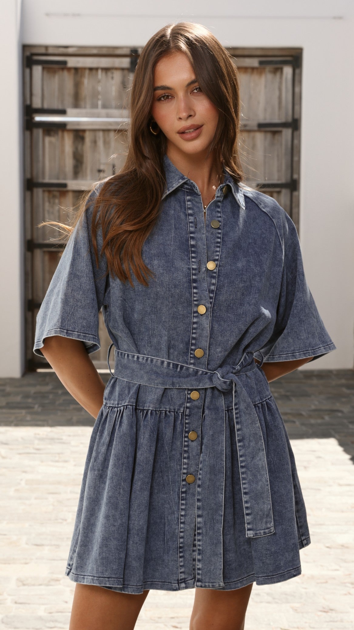 Katelin Denim Mini Dress - Mid Blue - Billy J