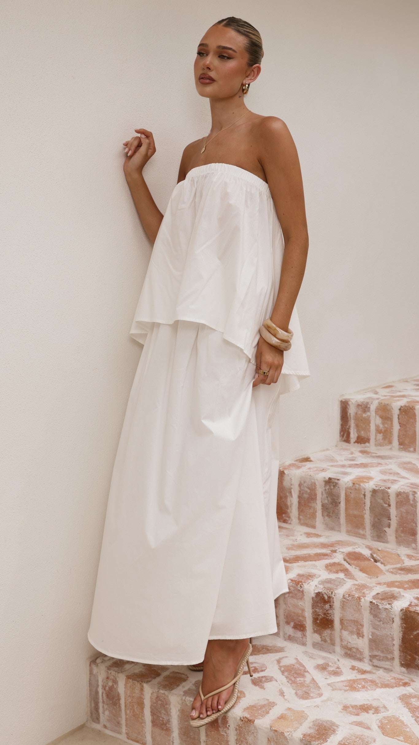 Makala Strapless Top and Maxi Skirt Set - White - Billy J