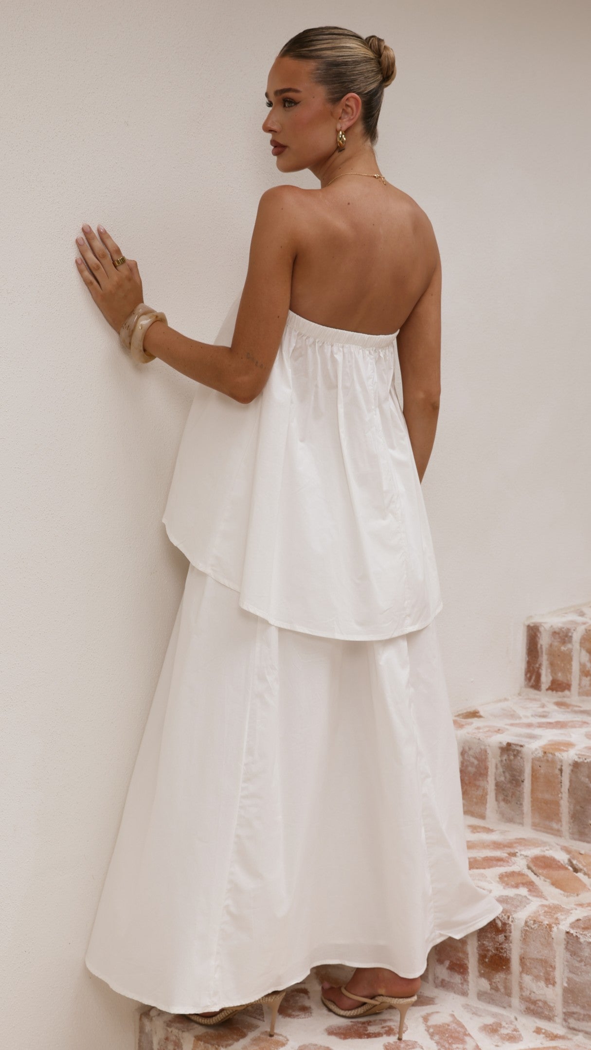 Makala Strapless Top and Maxi Skirt Set - White - Billy J