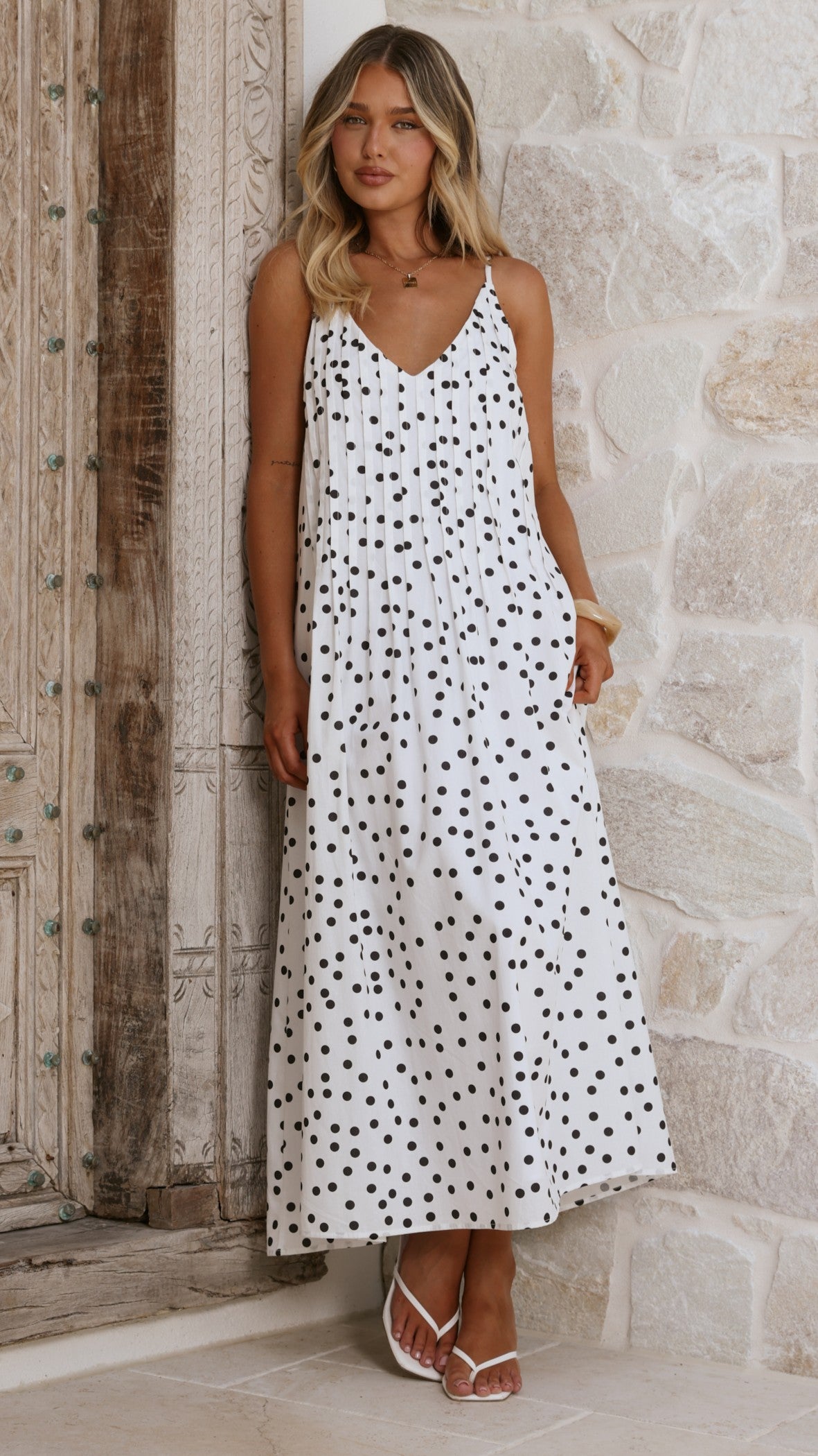Dimmi Maxi Dress - White/Black Polka - Billy J