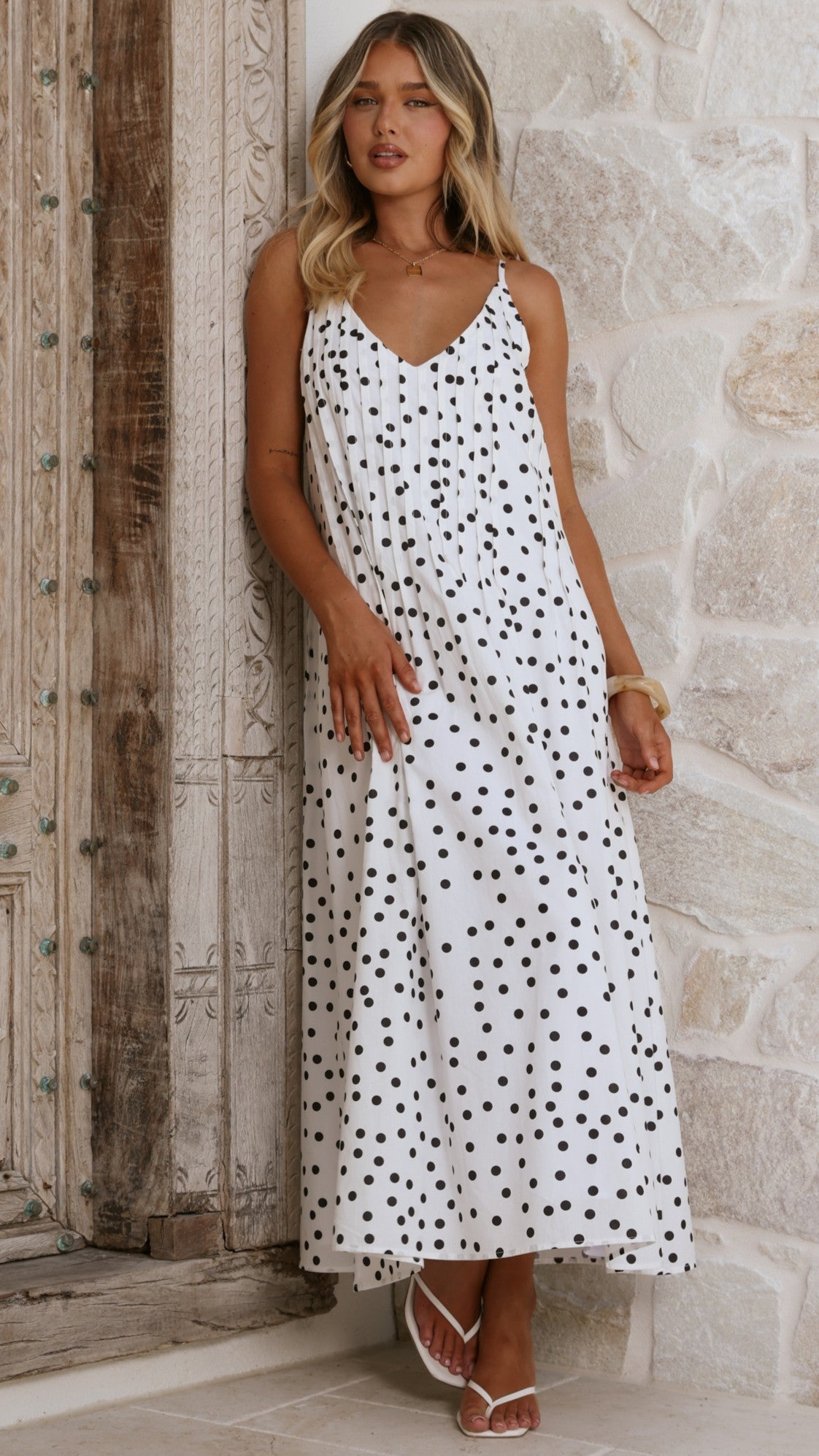 Dimmi Maxi Dress - White/Black Polka - Billy J