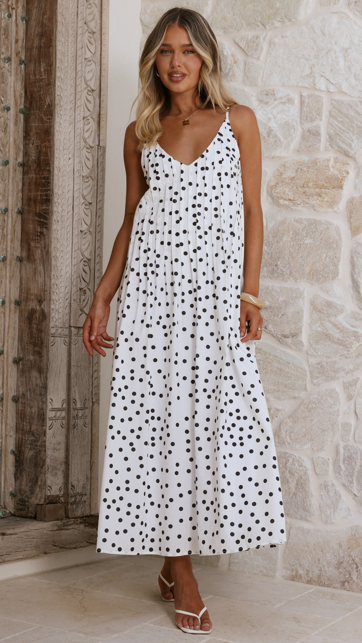Dimmi Maxi Dress - White/Black Polka - Billy J