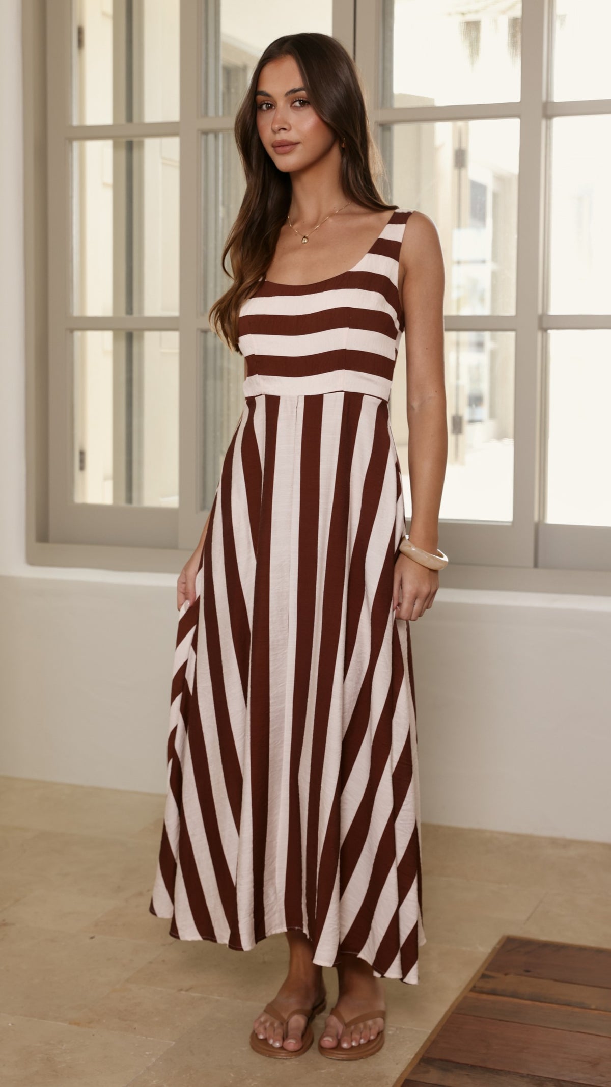 Kelani Midi Dress - Brown Stripe - Billy J