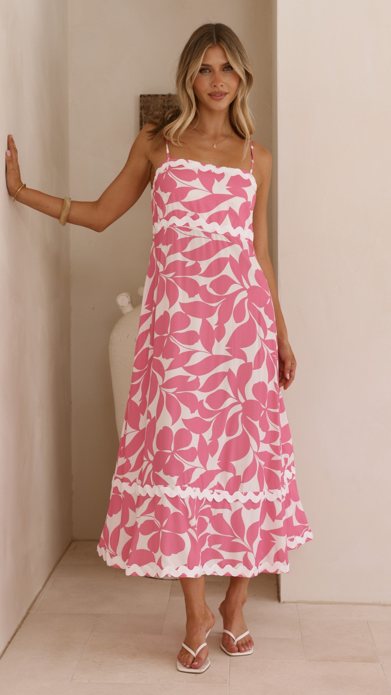 Seraphina Midi Dress - Fuchsia/White Print - Billy J