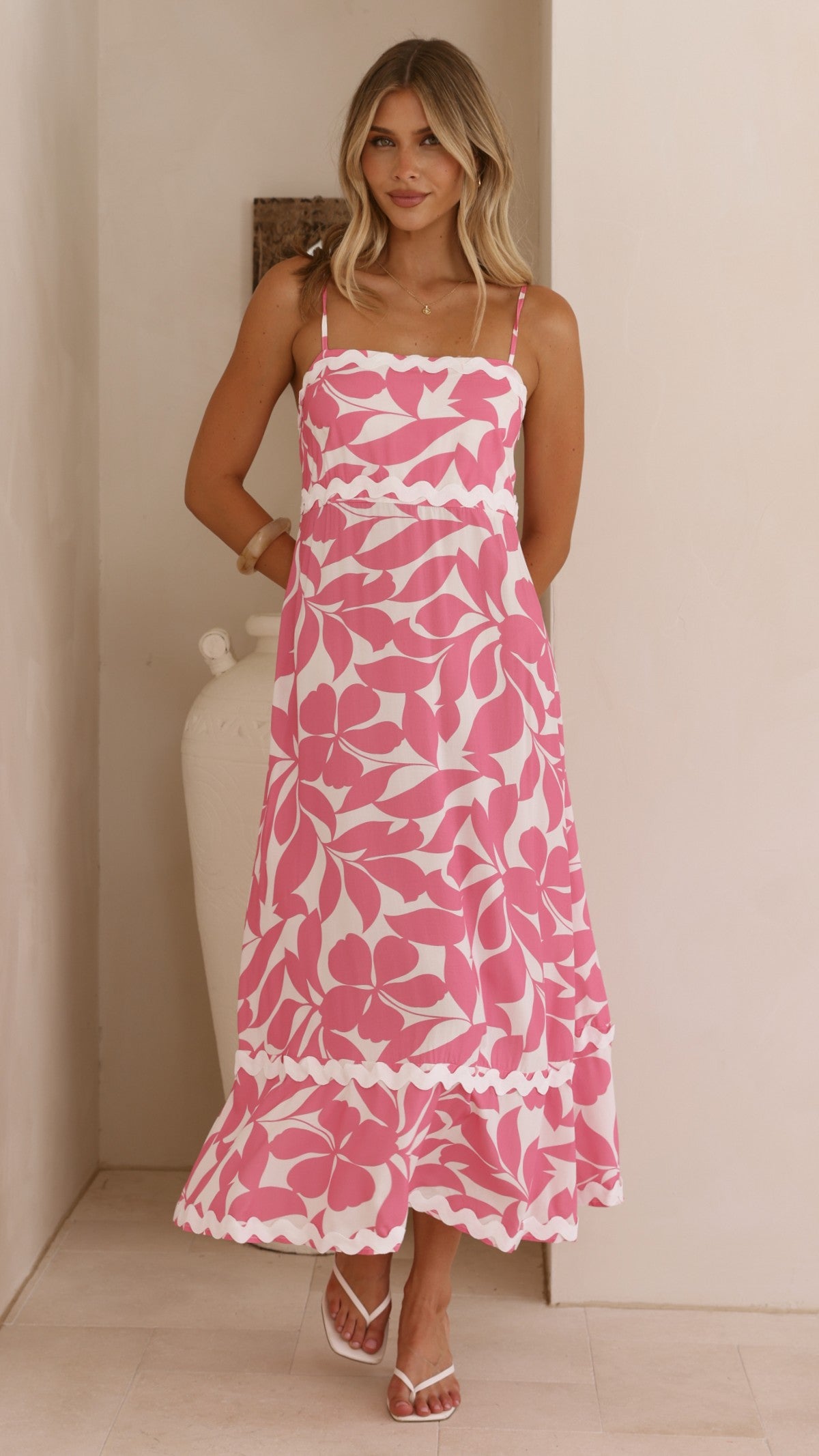 Seraphina Midi Dress - Fuchsia/White Print - Billy J