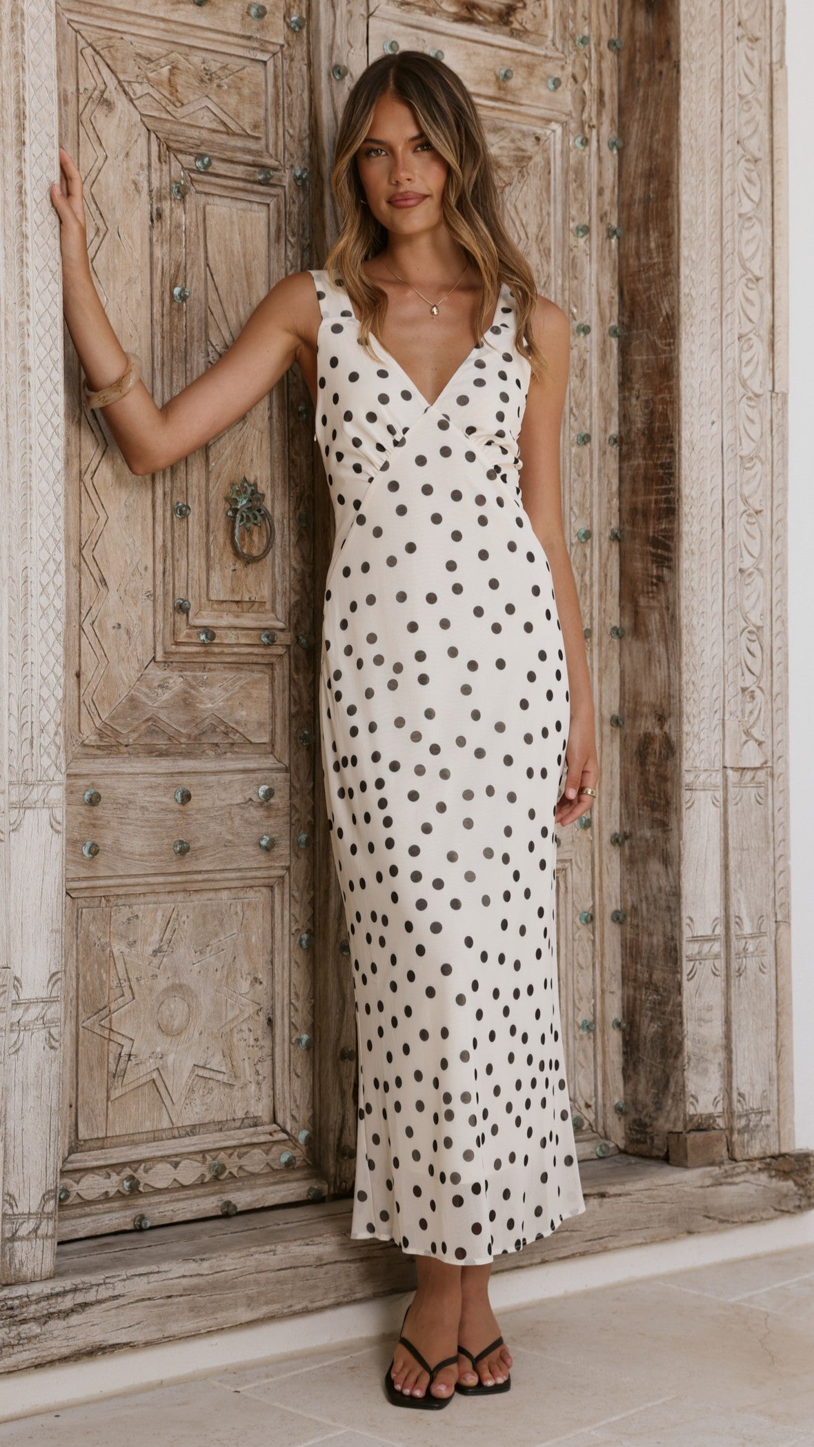 Cassara Maxi Dress - White / Black Polka Dot - Billy J