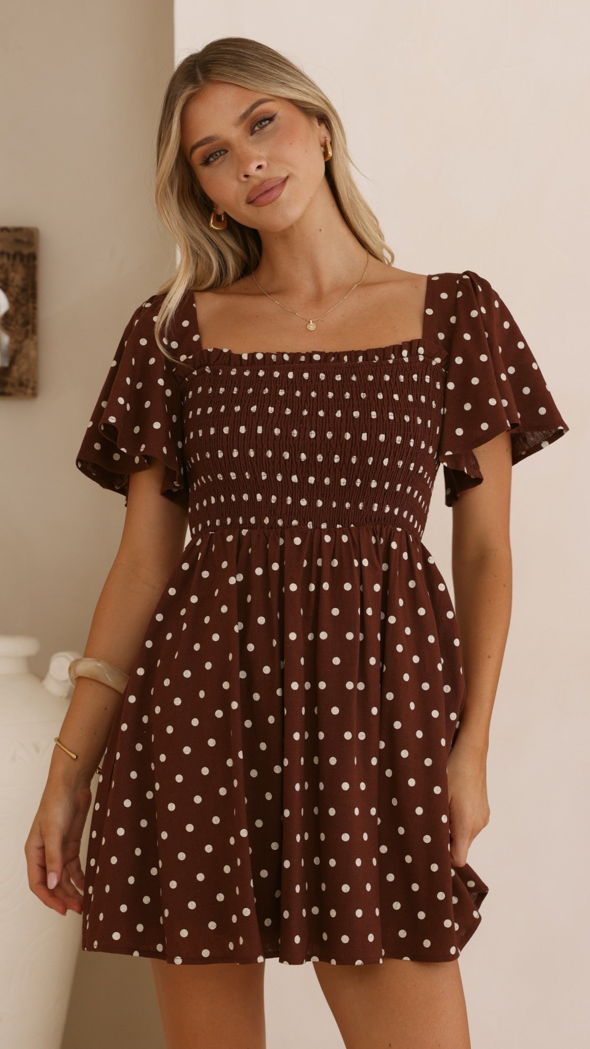 Molly Mini Dress - Chocolate/Nude Spot - Billy J