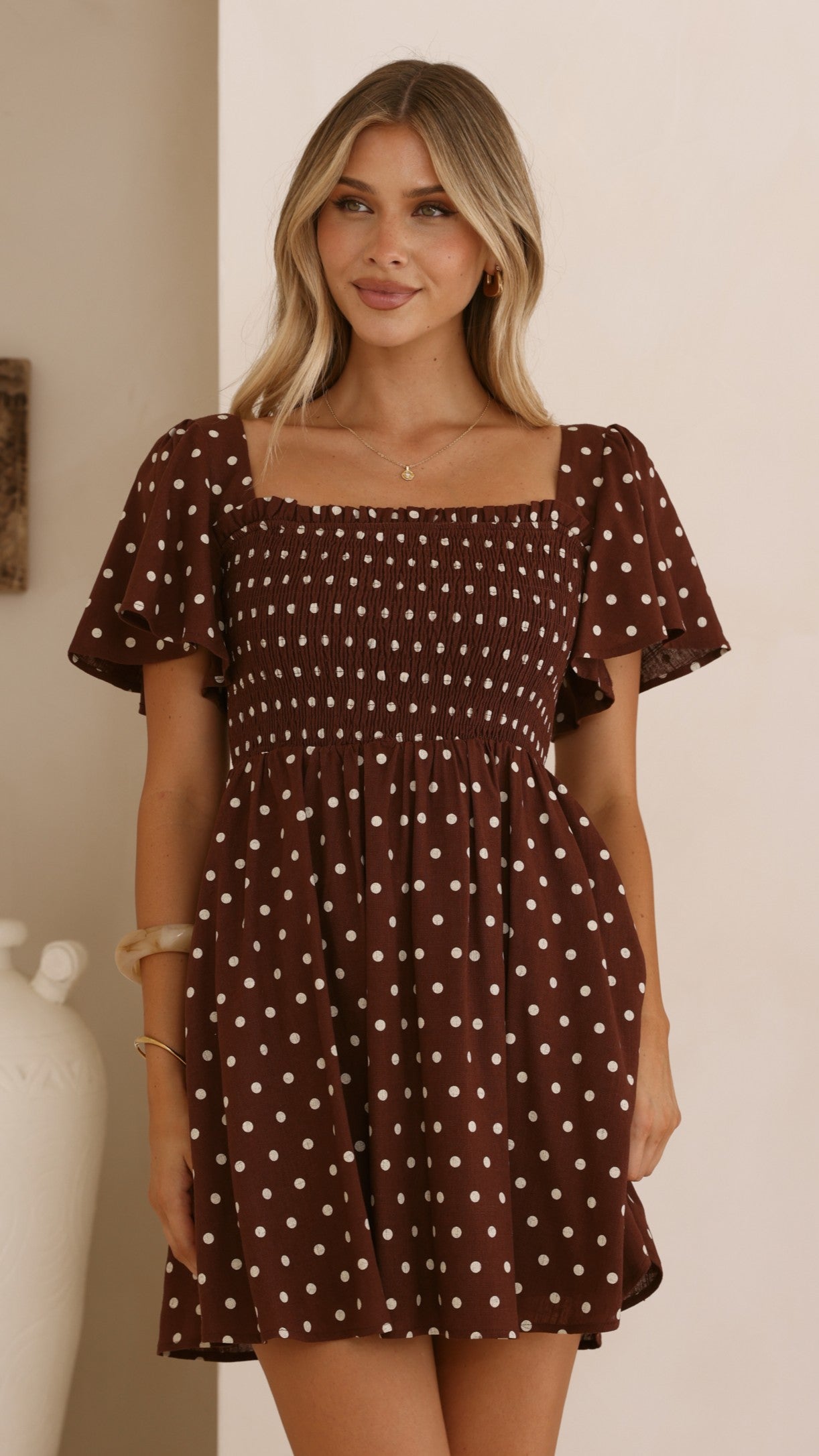 Molly Mini Dress - Chocolate/Nude Spot - Billy J