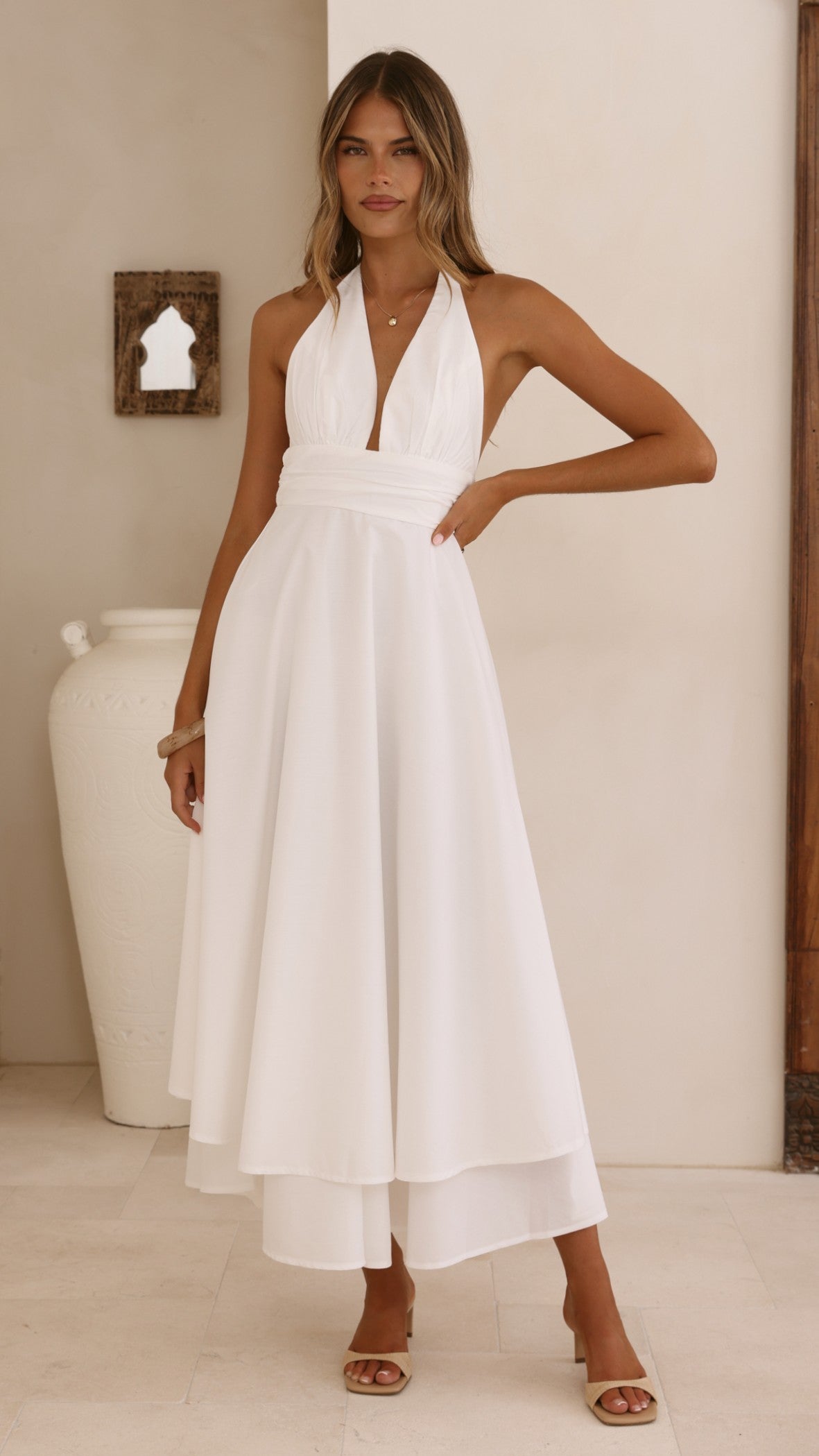 Kathy Halter Neck Maxi Dress - White - Billy J