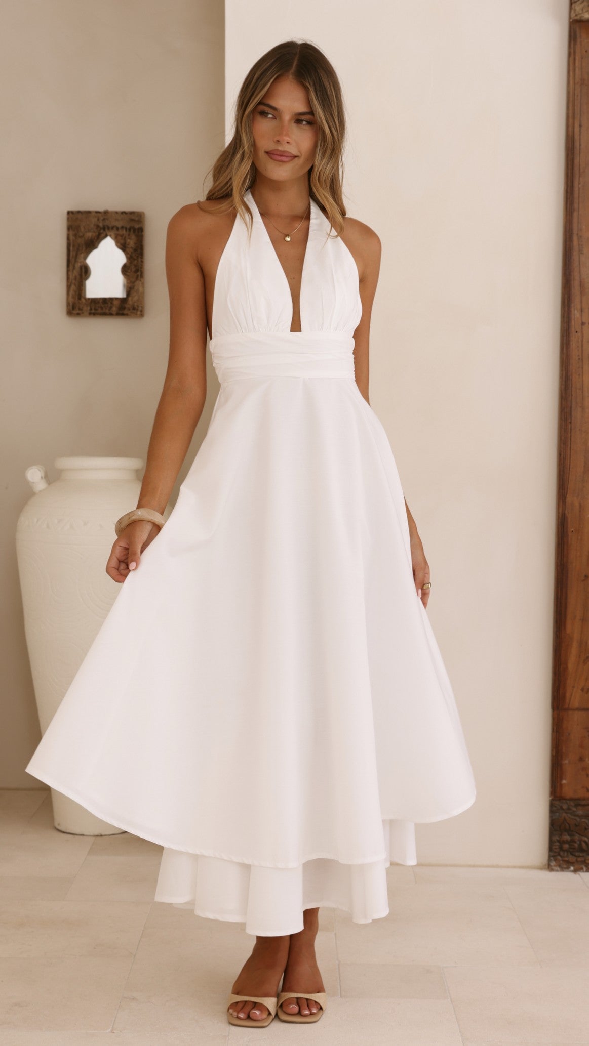 Kathy Halter Neck Maxi Dress - White - Billy J