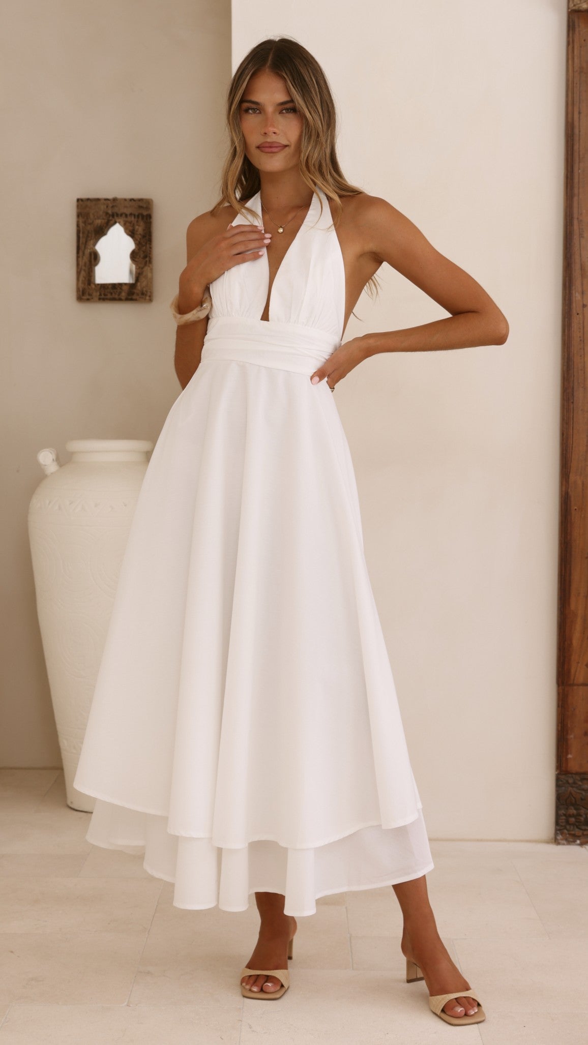 Kathy Halter Neck Maxi Dress - White - Billy J