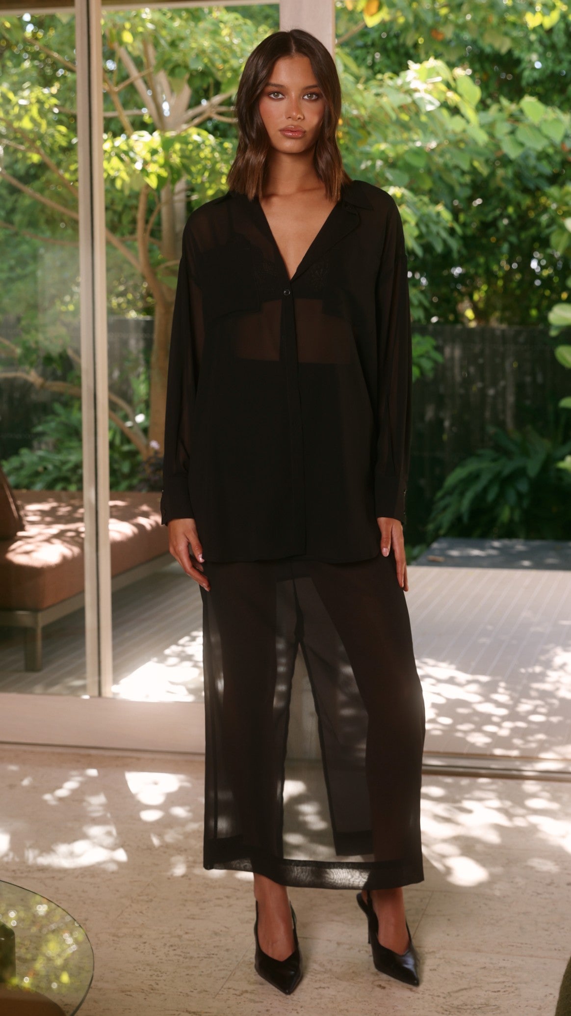 Adella Sheer Long Sleeve Top and Maxi Skirt Set - Black - Billy J