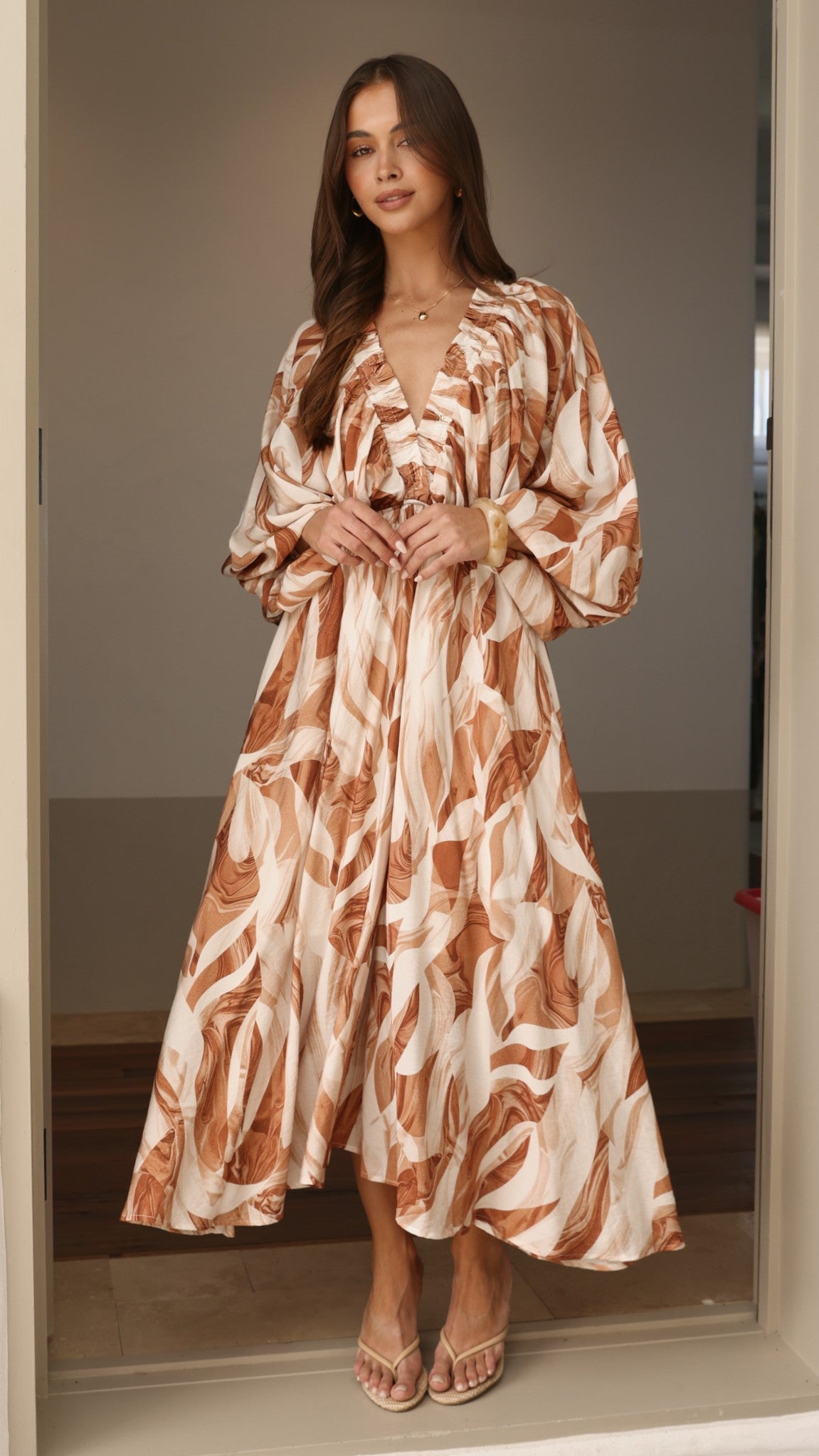Sutton Maxi Dress - Beige/Brown - Billy J