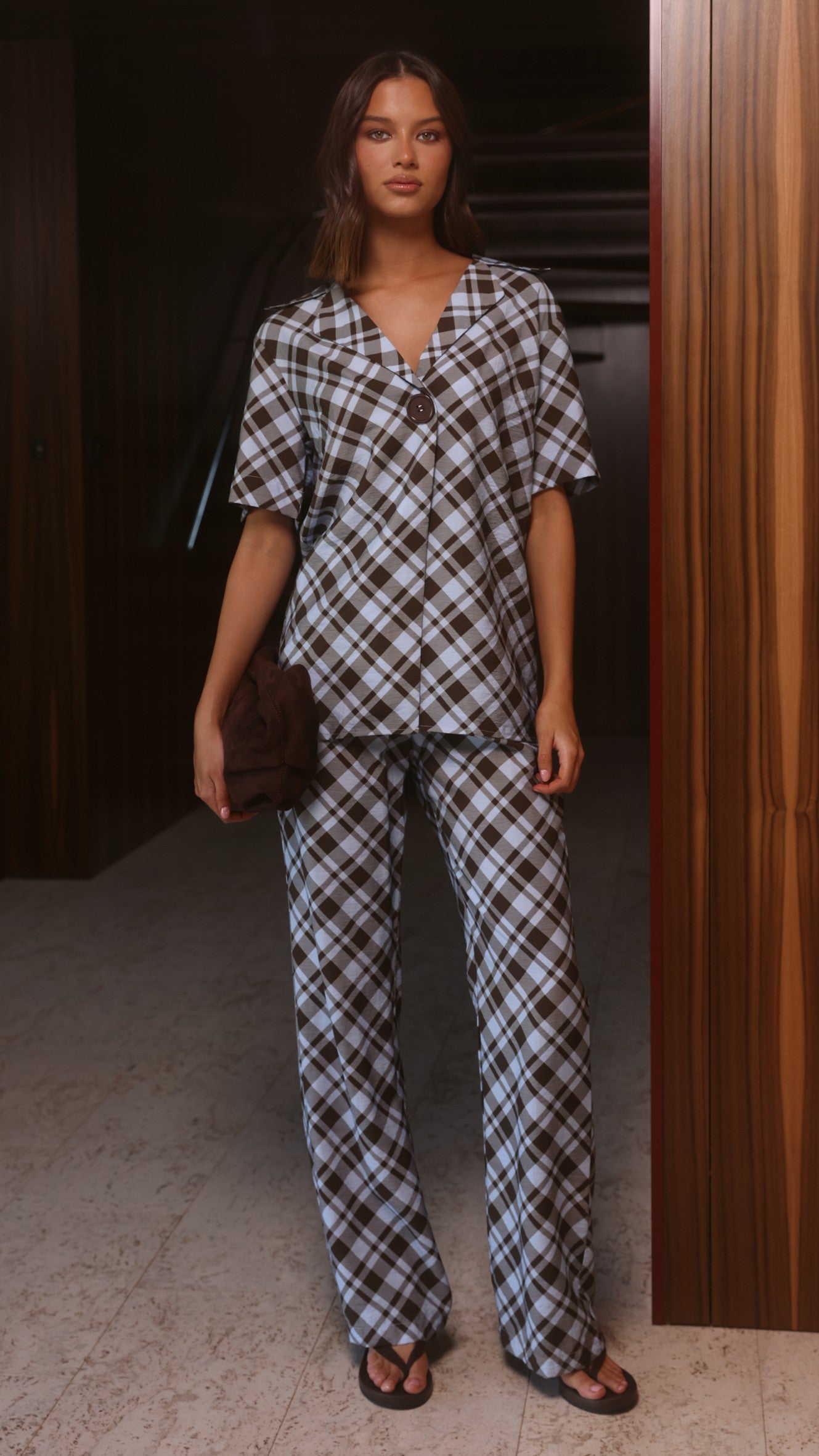 Imogen Button Shirt - Chocolate/Blue Plaid - Billy J