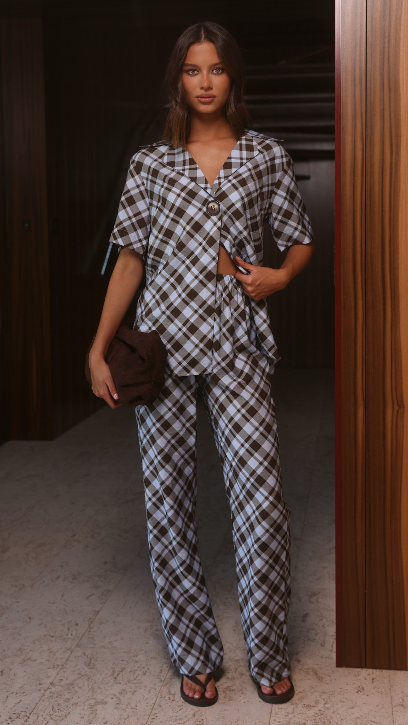 Imogen Button Shirt - Chocolate/Blue Plaid - Billy J