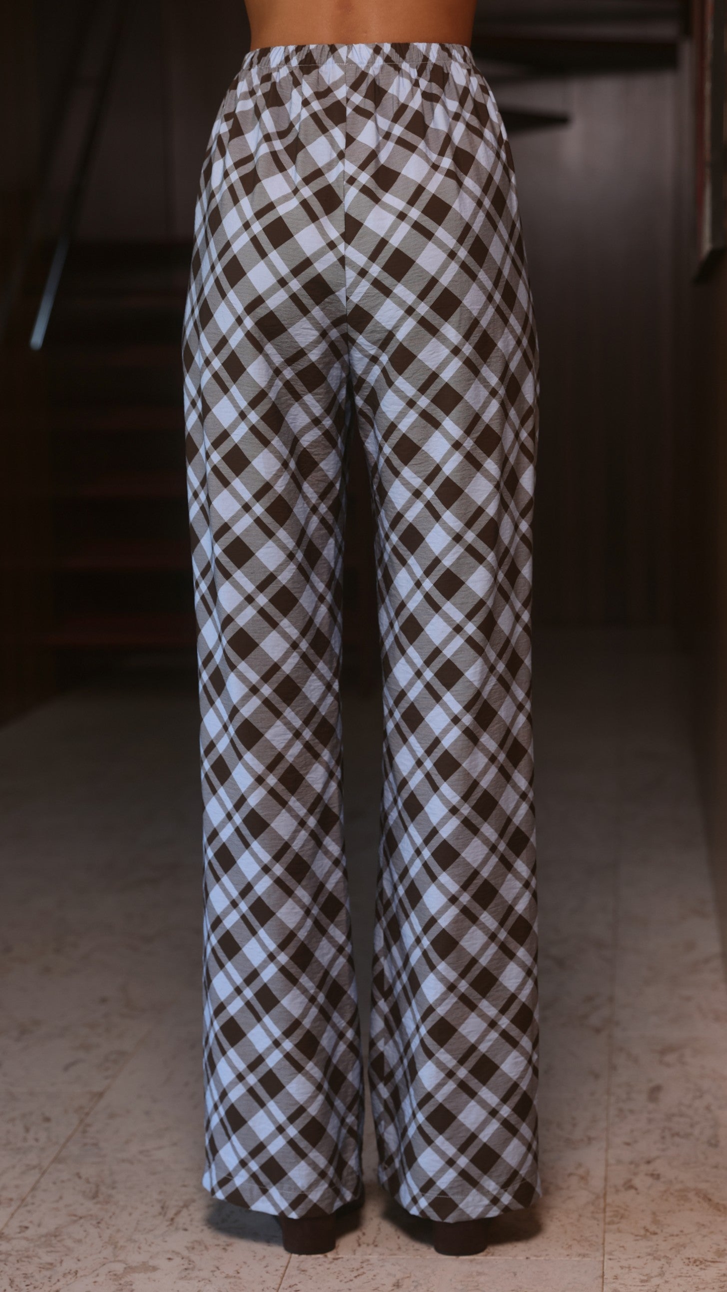 Imogen Button Pants - Chocolate/Blue Plaid - Billy J