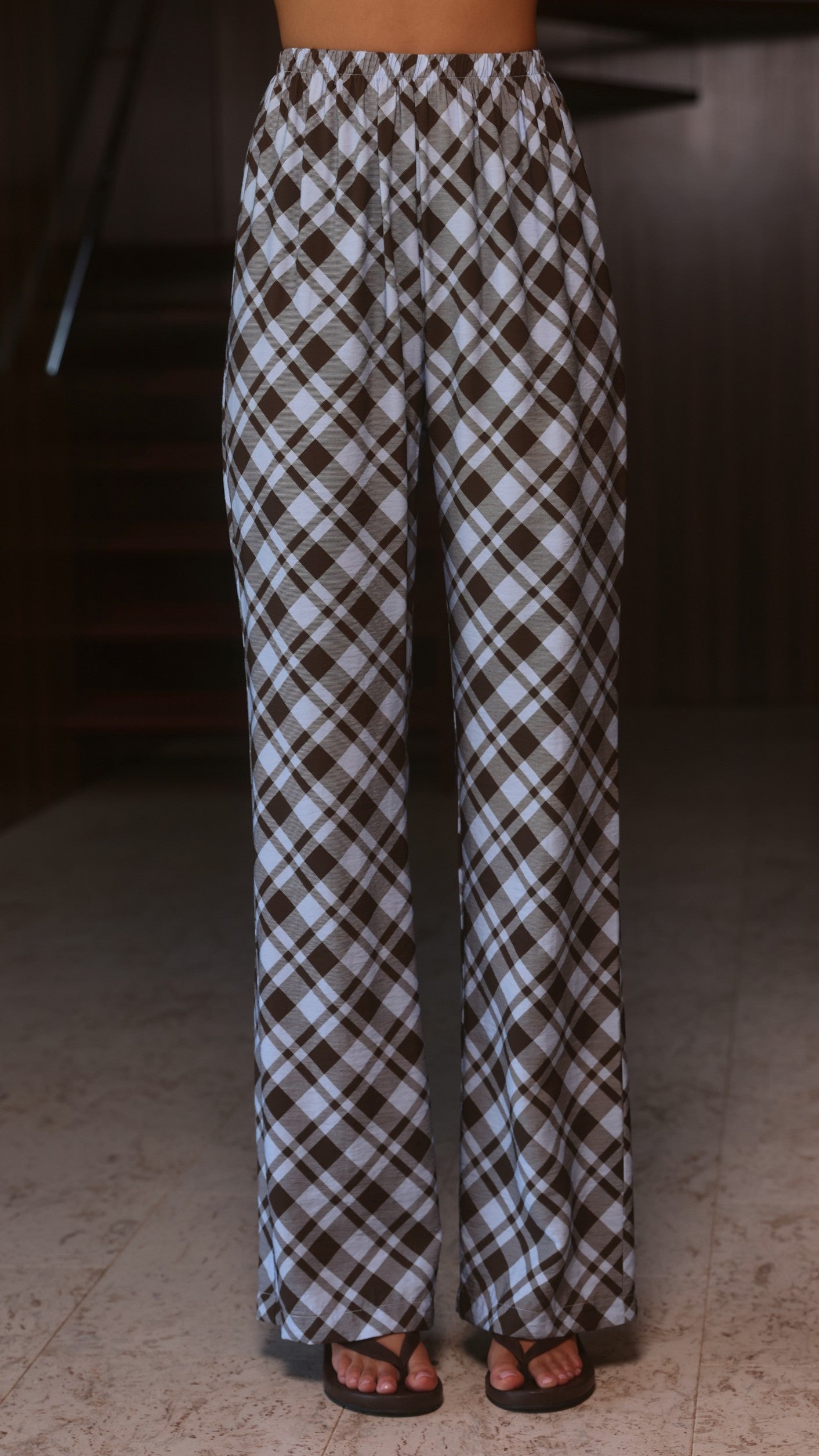 Imogen Button Pants - Chocolate/Blue Plaid - Billy J