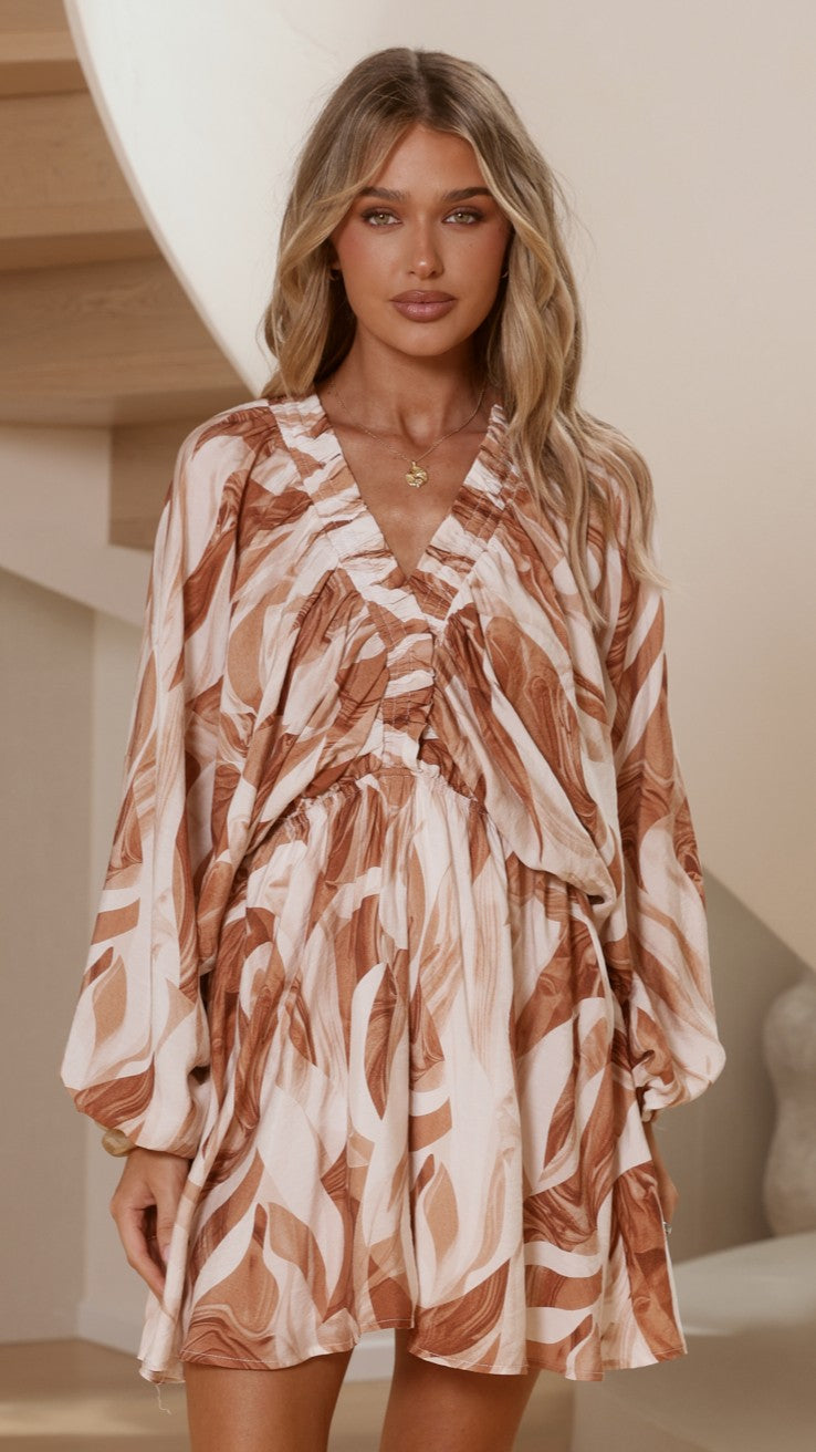 Marzie Mini Dress - Beige/Brown - Billy J