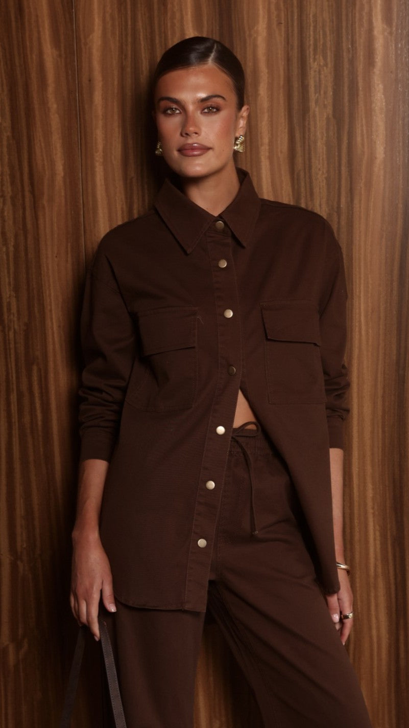 Zenia Long Sleeve Denim Shirt - Chocolate - Billy J