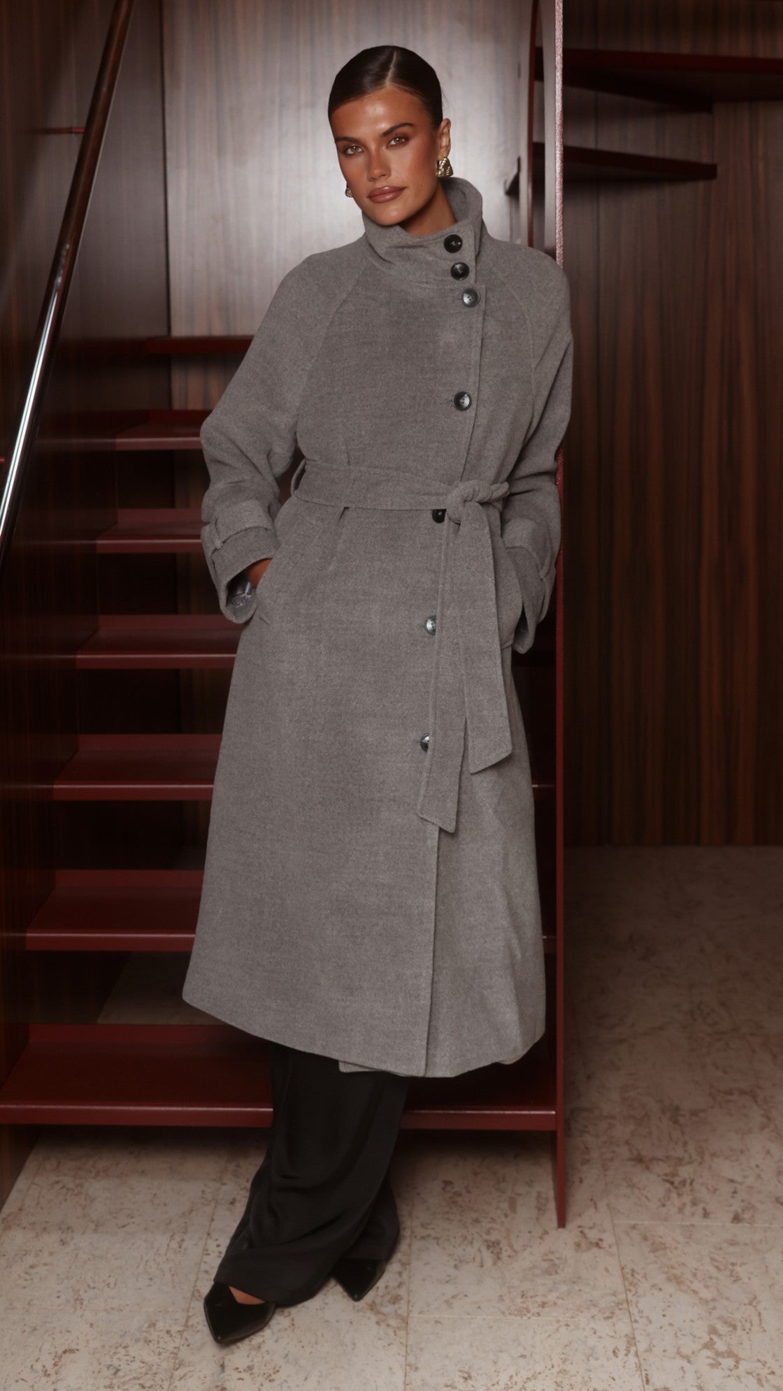 Eden Funnel Neck Coat - Grey - Billy J