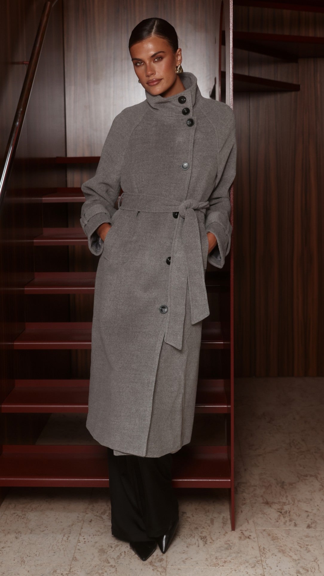 Eden Funnel Neck Coat - Grey - Billy J