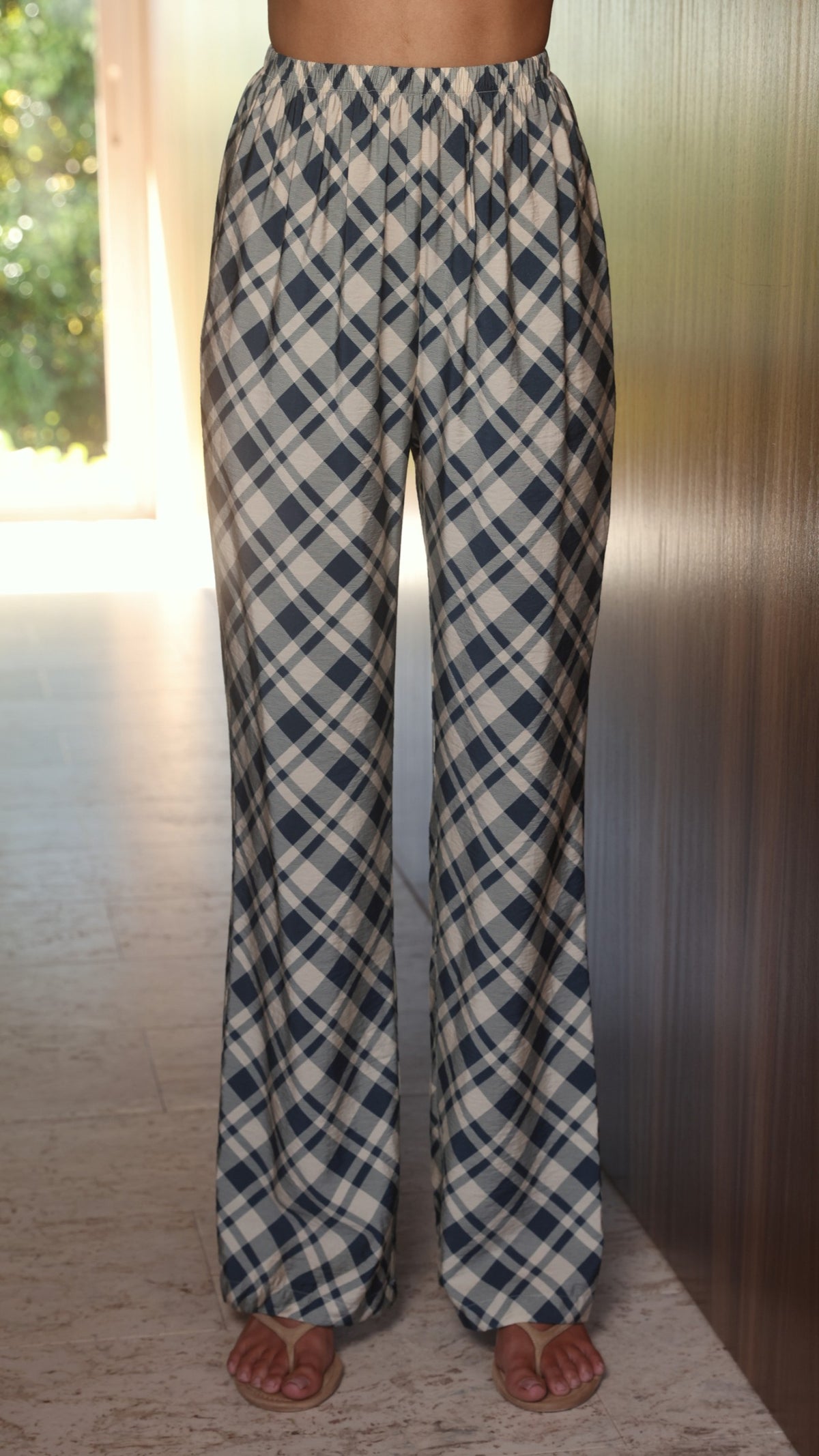 Imogen Button Pants - Blue/Cream Plaid - Billy J