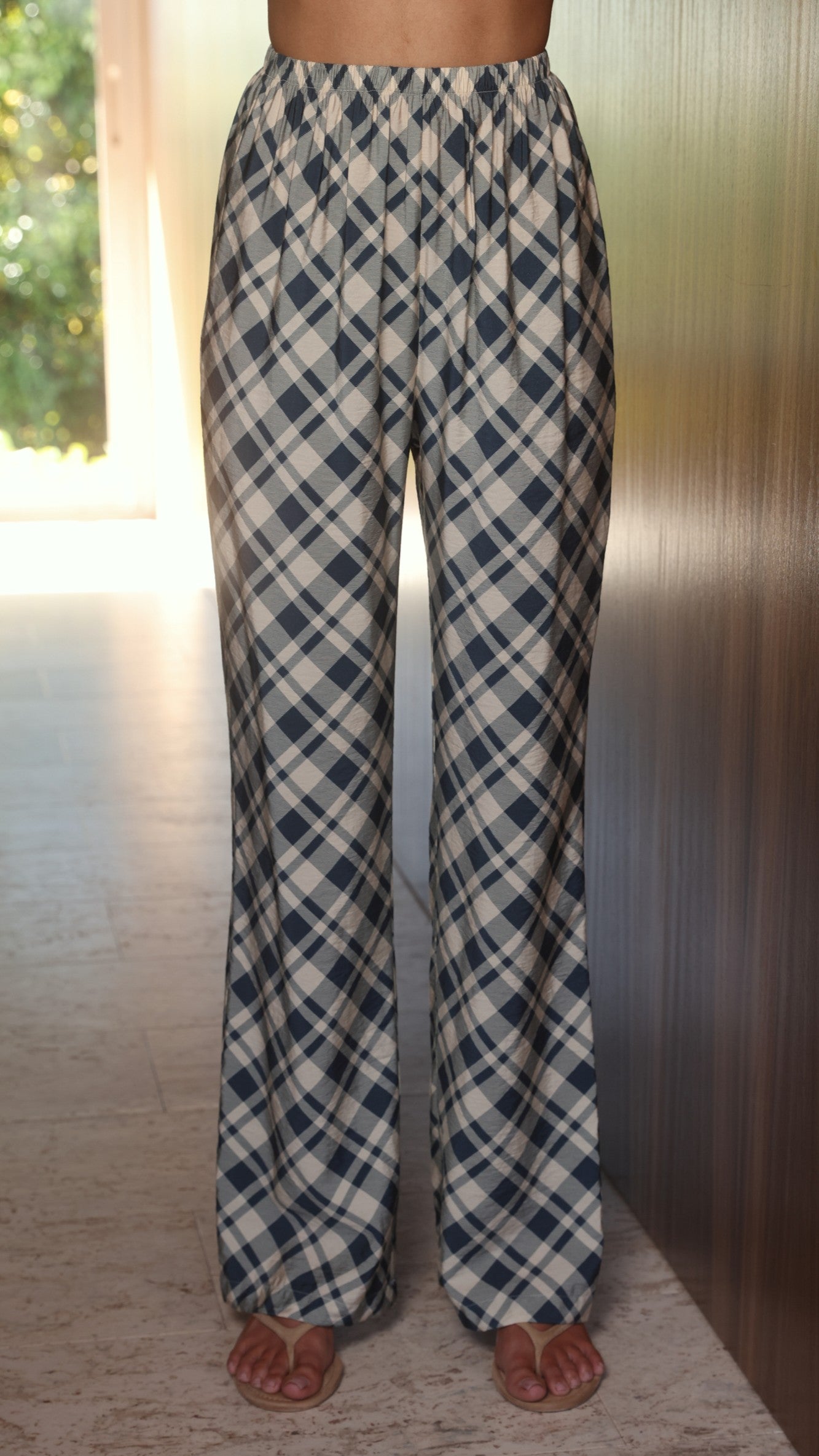 Imogen Button Pants - Blue/Cream Plaid - Billy J
