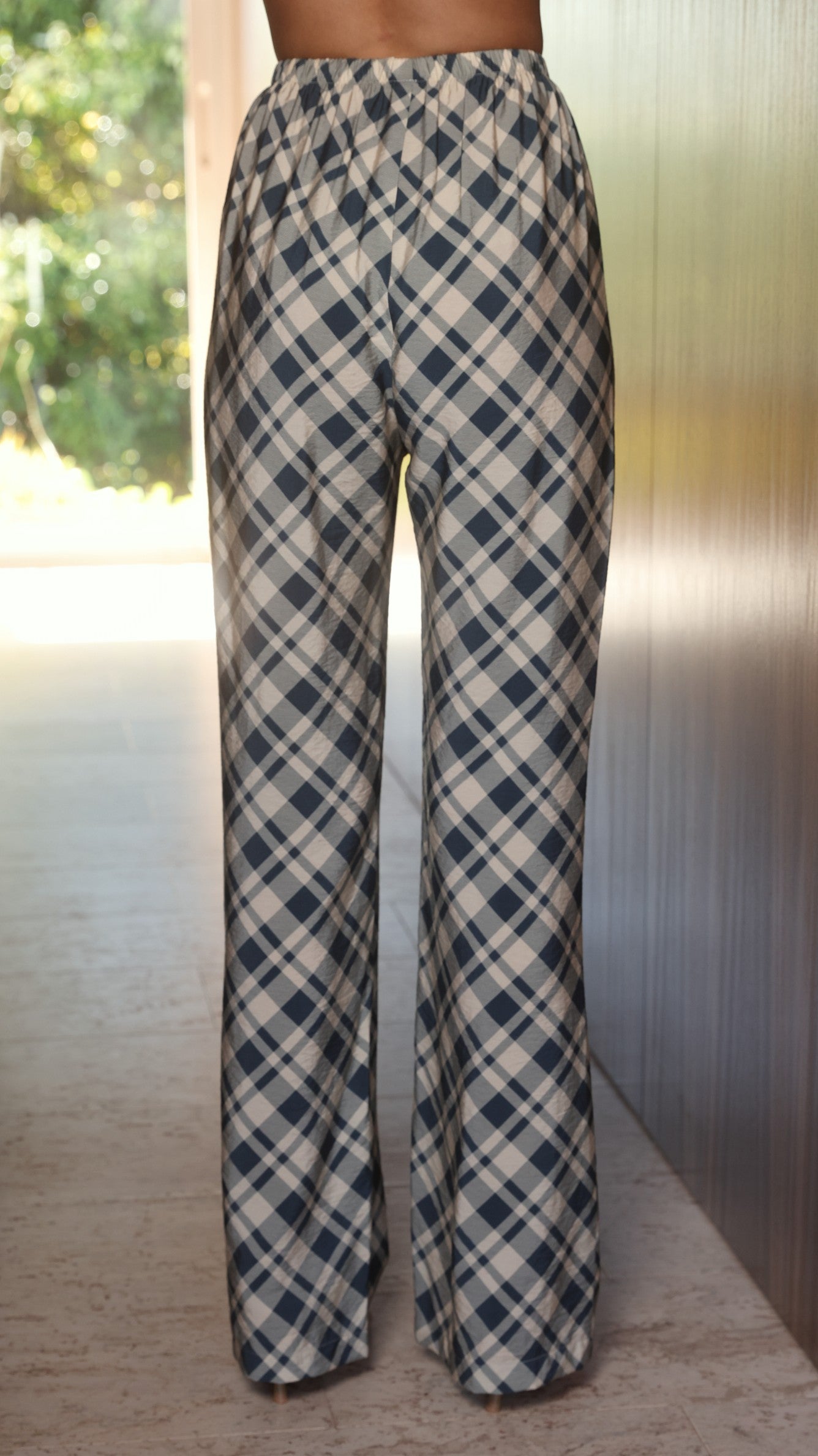 Imogen Button Pants - Blue/Cream Plaid - Billy J