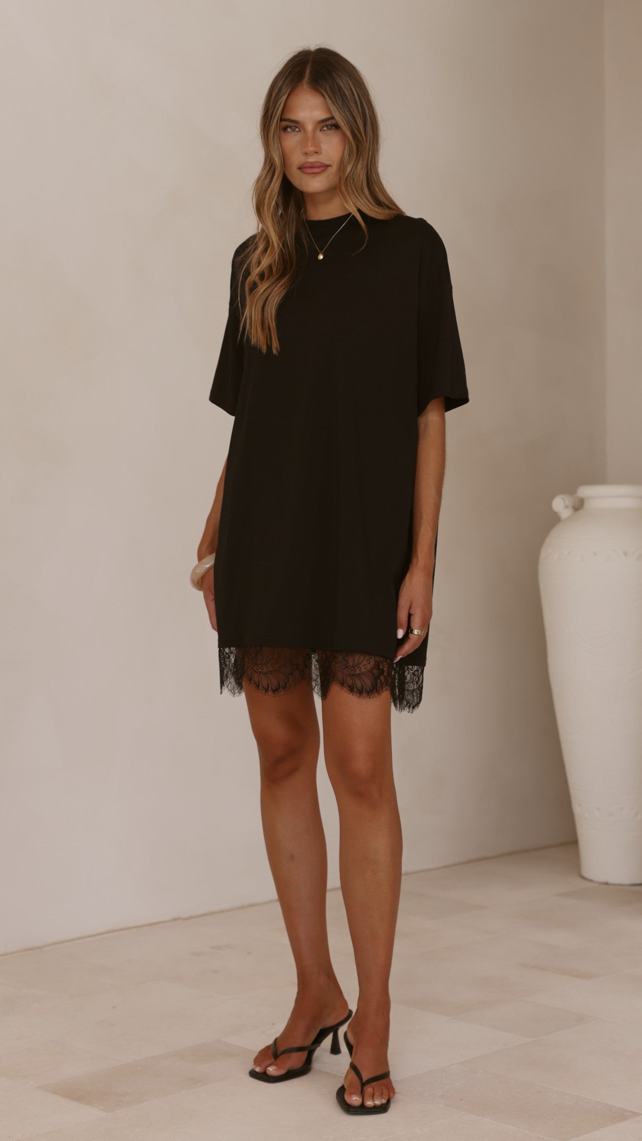 Saya T Shirt Lace Mini Dress - Black - Billy J
