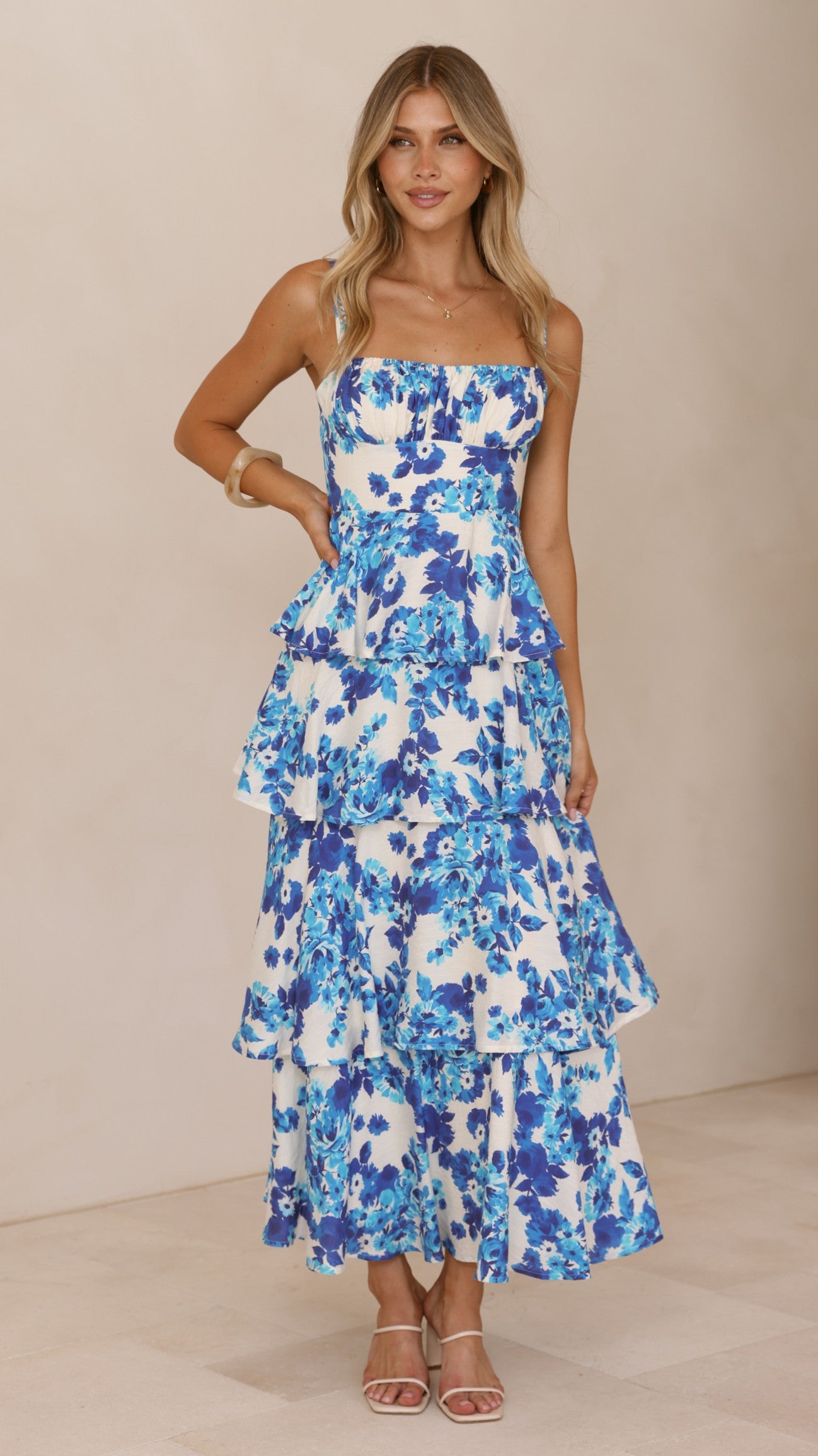 Odilia Maxi Dress - Blue/White Floral - Billy J