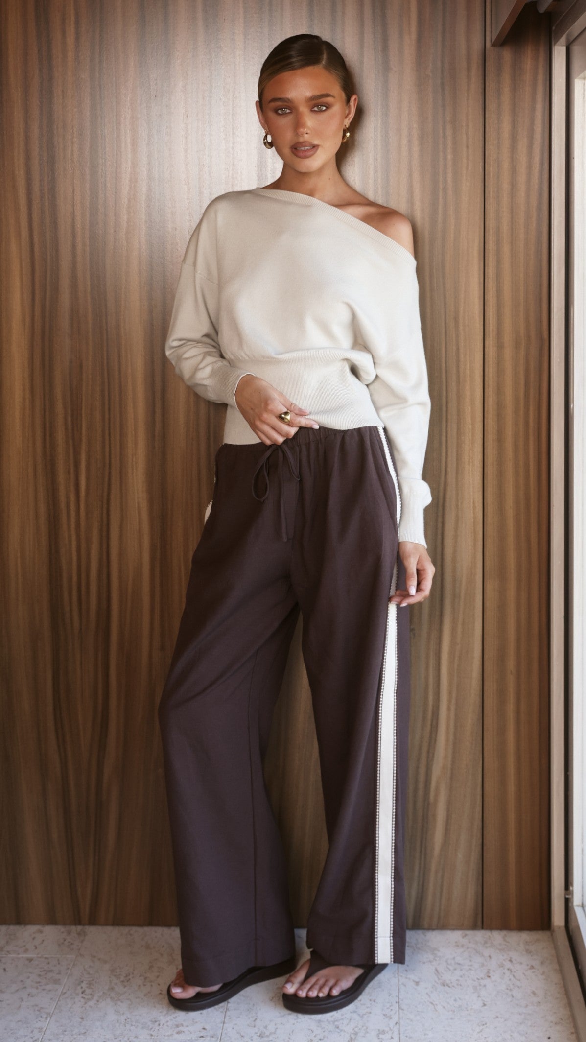 Talia Off Shoulder Top - Taupe - Billy J