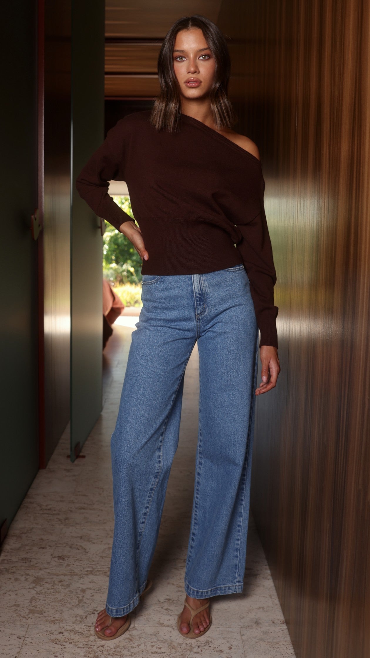 Talia Off Shoulder Top - Chocolate - Billy J